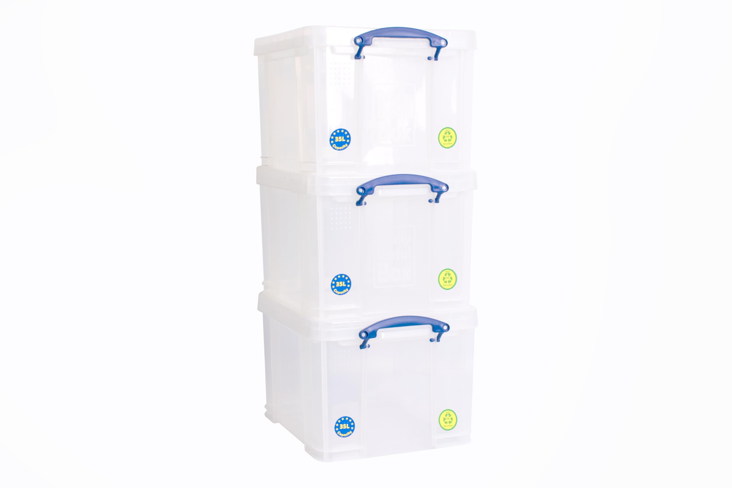 Really Useful Plastic Storage Box Bonus Pack - 3x35 Litre Clear Storage Containers for Home, Office & Organizing