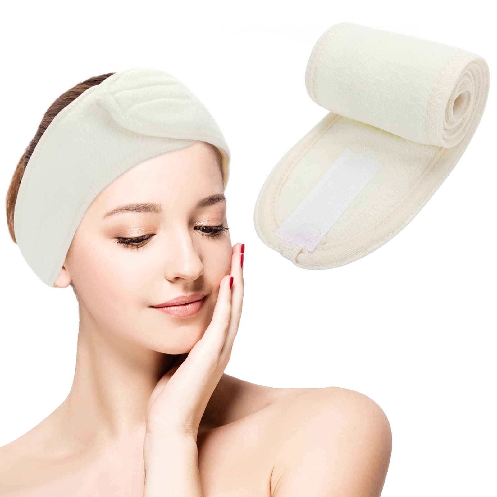 Adjustable Microfiber Spa Headband for Women & Girls - Stretchable Skincare Hair Band for Face Washing, Makeup, and Beauty Routine (Milky White) - Perfect for Spa, Skincare, and Relaxation at Home