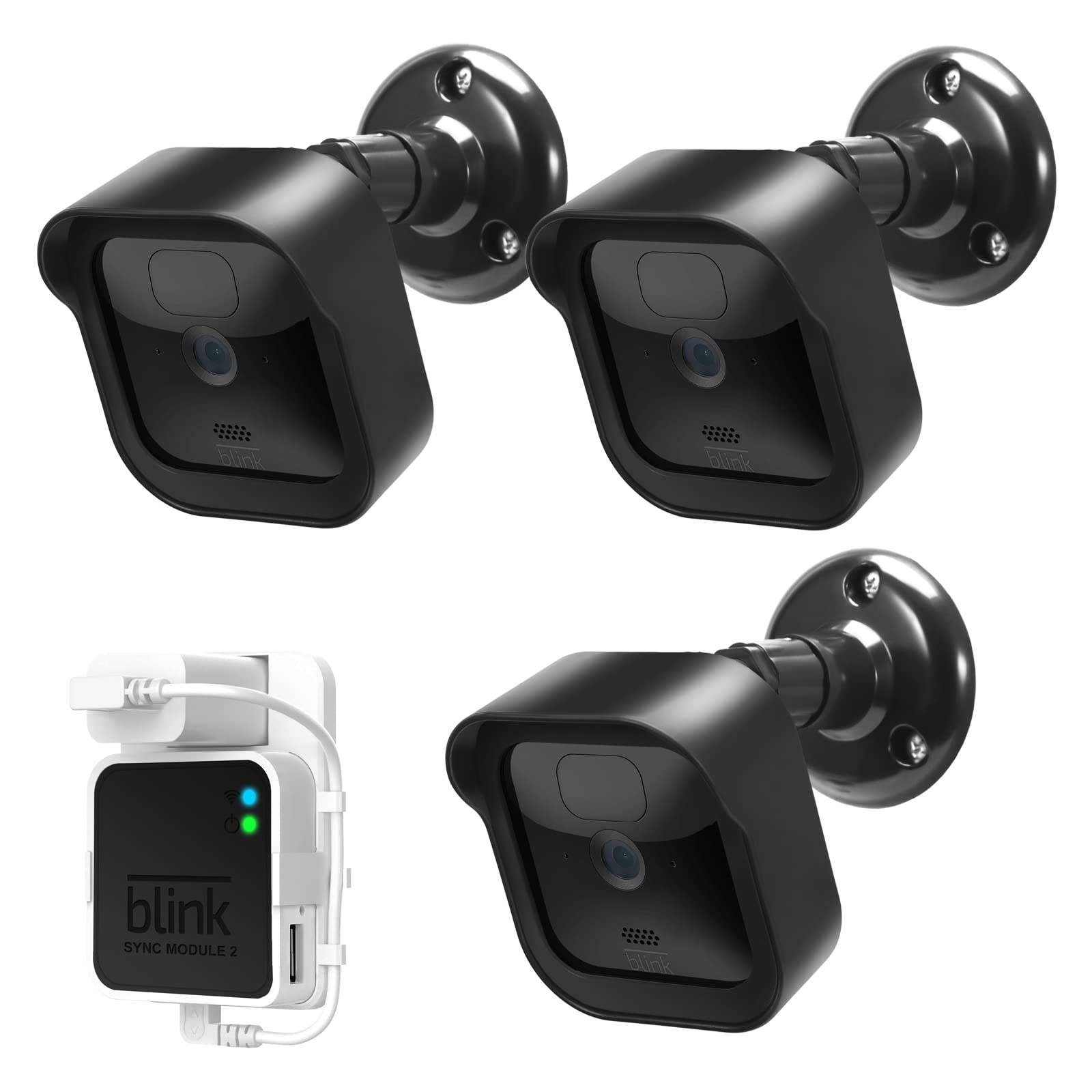 **Blink Outdoor Camera Wall Mount - Weatherproof 360° Adjustable Mount with Sync Module 2 for Blink Security System (Black, 3-Pack) - Perfect for Home, Garage & Backyard Surveillance**