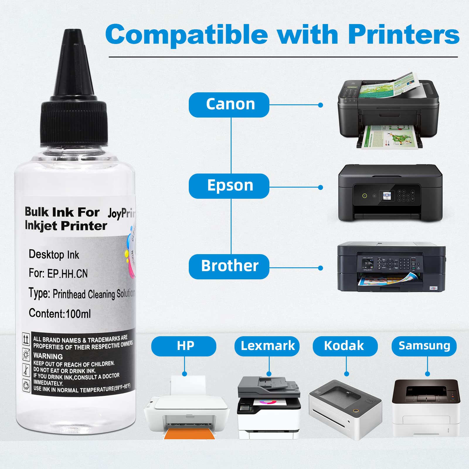 JoyPrinting 2X Printhead Cleaner Kit for Epson/HP/Canon/Brother/Lexmark/Kodak/Samsung Inkjet Printers - 100ml & 10ml Premium Syringe Nozzle Cleaning Solution - Perfect for Clogged Print Heads & Maintenance