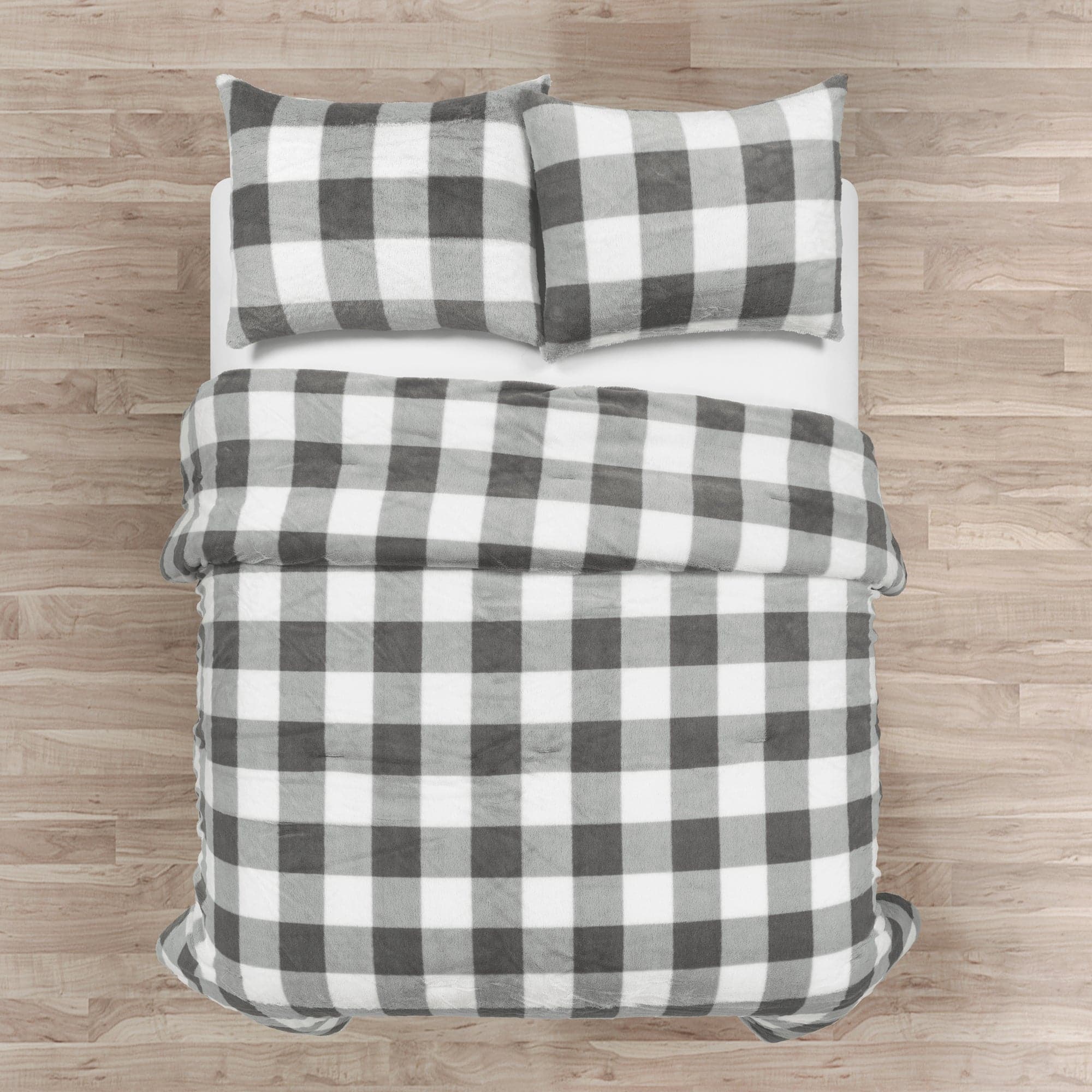 Plaid Ultra Soft Faux Fur All Season Comforter Set - Queen Size Bedding with Pillow Shams - Cozy Winter & Lightweight Summer Comforter for Bedroom, Guest Room, Dorm