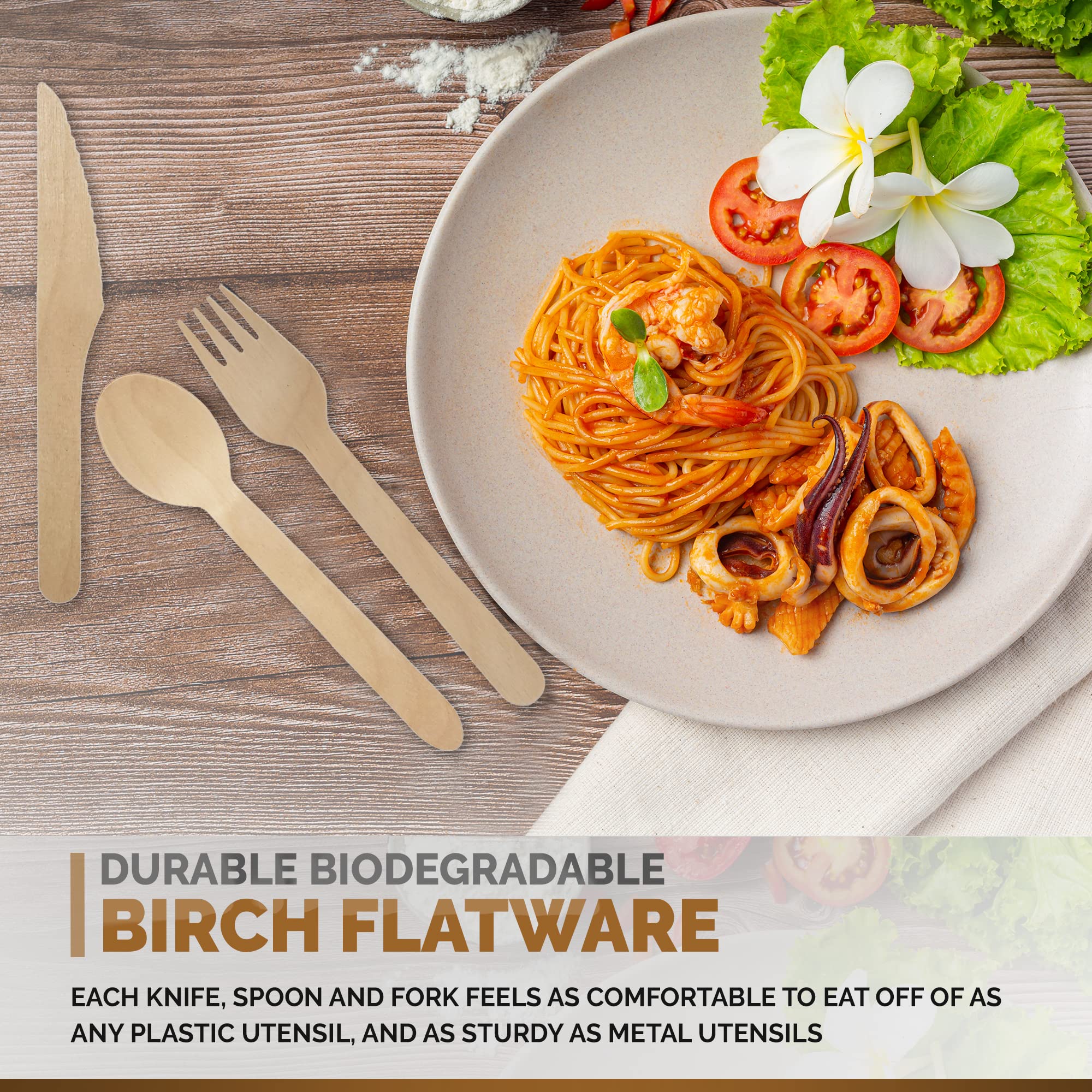 Eco-Friendly Birchwood Cutlery Set - 500 Pack Biodegradable Disposable Wooden Knives, Forks & Spoons | 100% Home Compostable Utensils | Sustainable Party Supplies for Picnics, BBQs & Events