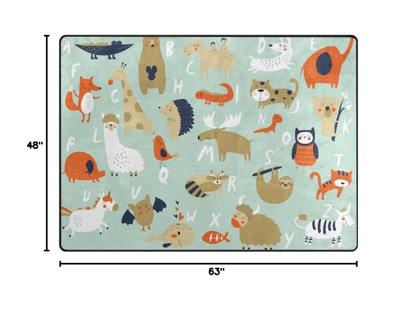 ALAZA Funny Alphabet ABC Elephant Tiger Sloth Area Rug - 5'3