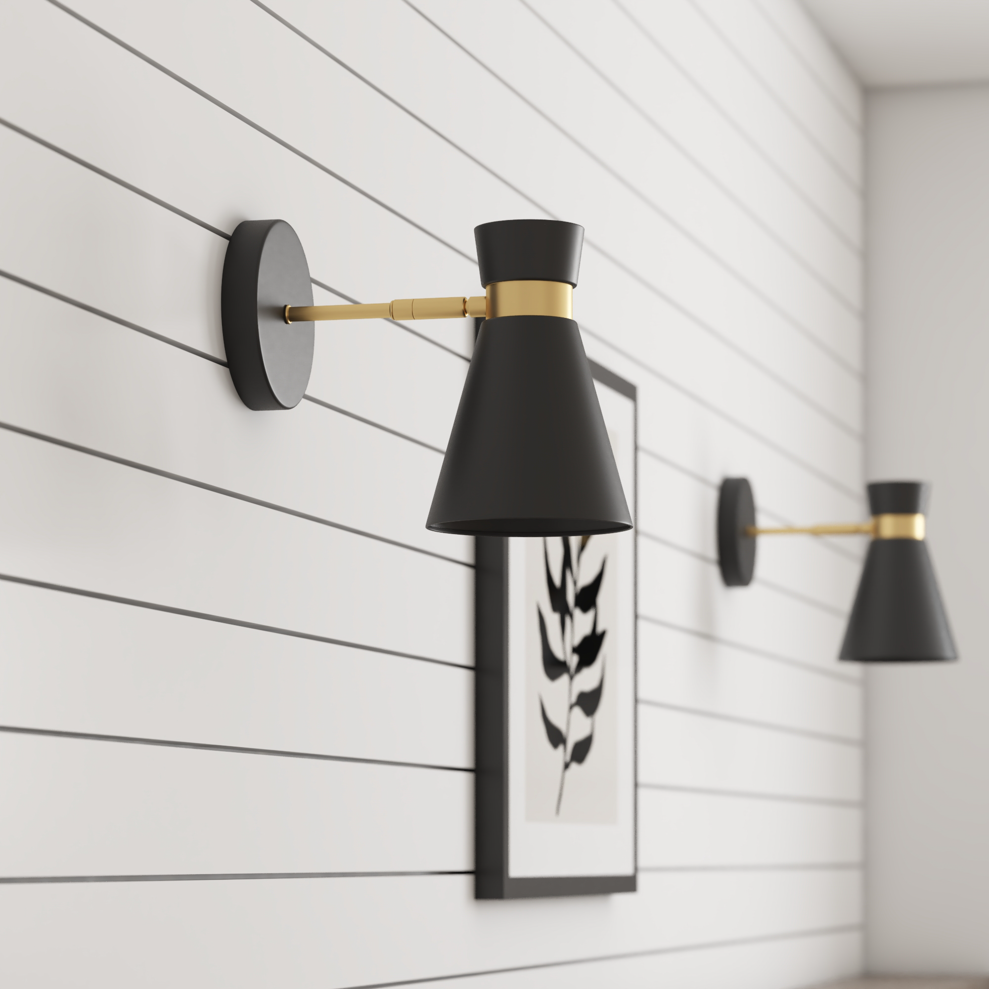 2 Pack Battery Operated LED Wall Sconce Lights - Matte Black with Brushed Gold Accents - Dimmable Cordless Wall Lighting for Bedroom, Hallway & Staircase