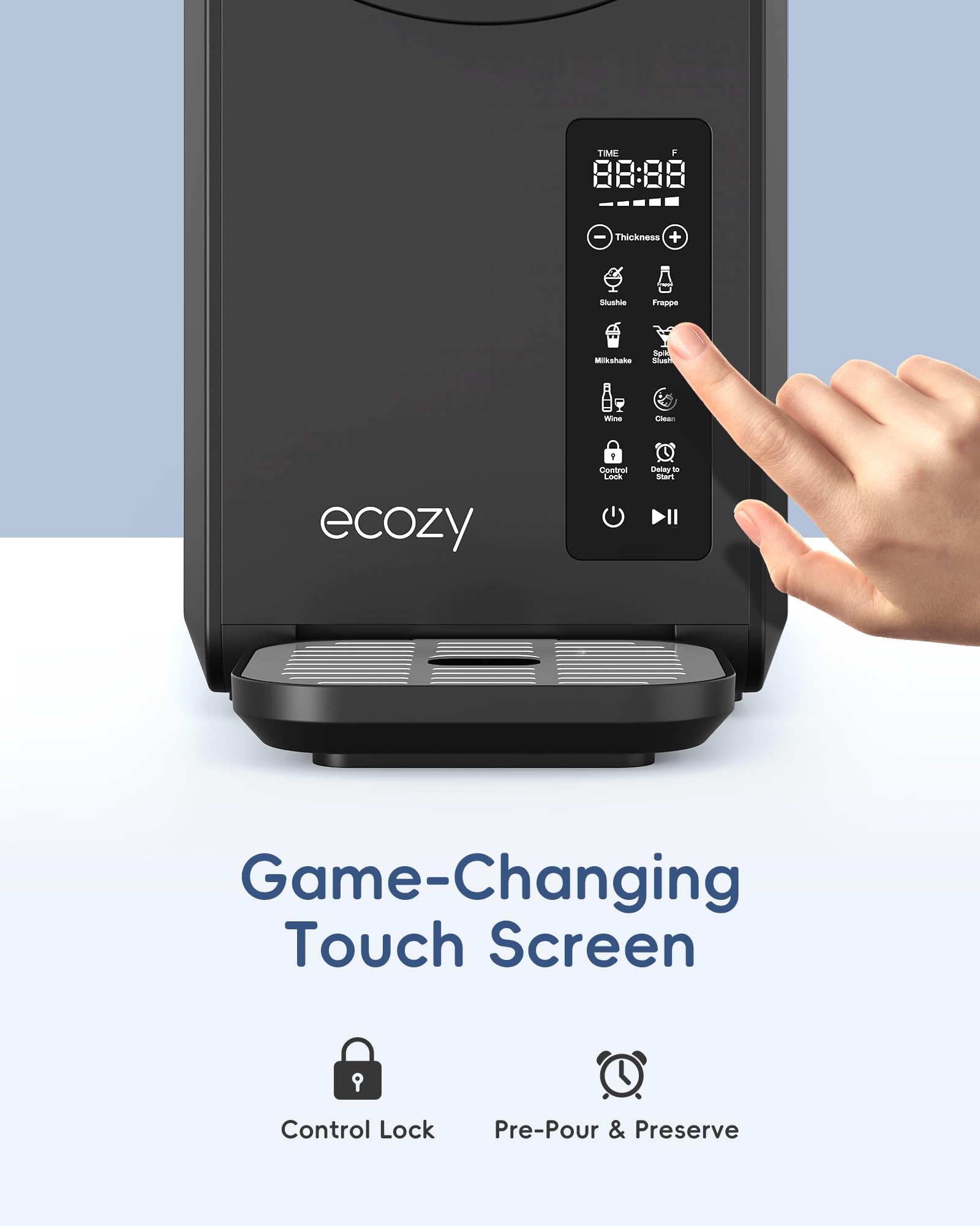 Ecozy 68 oz Slushie Machine with 24-Hour Timer & No Ice Cooling Technology - Touch Screen Frozen Drink Maker for Margaritas, Frappés, Milkshakes - Auto Cleaning & 5 Preset Programs - Perfect for Home Parties, Summer BBQs, and Kids' Treats