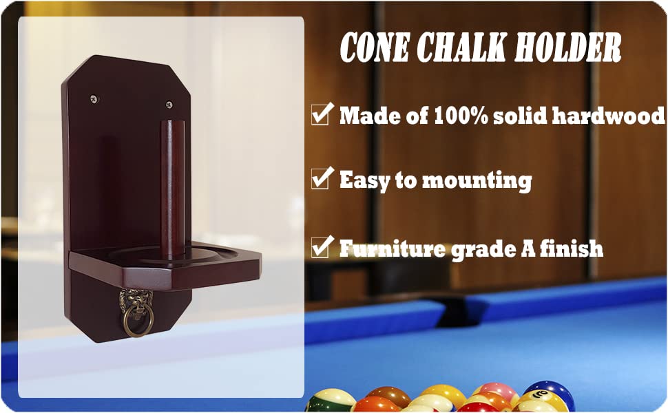 Wall Mounted Cone Chalk Holder for Pool Tables - Solid Wood Hand Chalk Holder in Classic Oak, Mahogany & Black Finish | Durable Billiard Accessory for Home Game Rooms & Bars (Chalk Not Included)