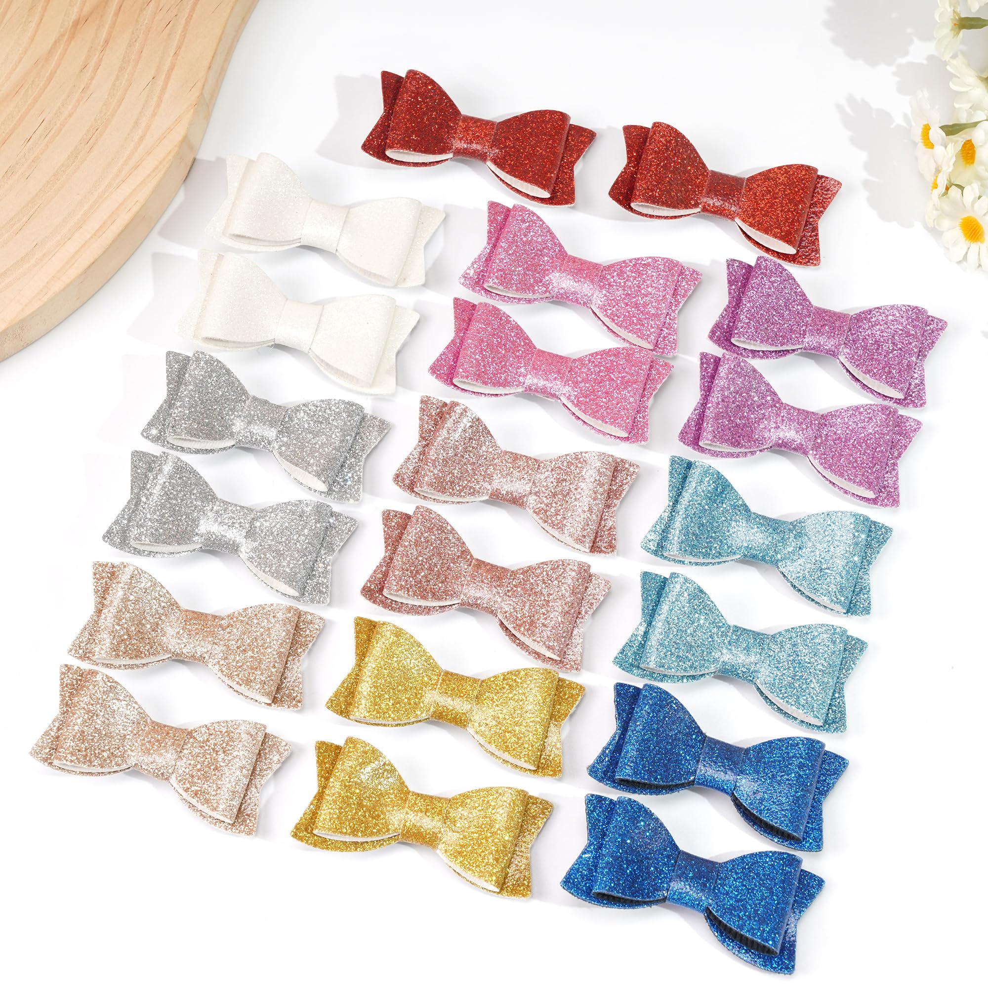 20pcs 2.75 Inch No-Slip Sequins Glitter Hair Bows for Toddler Girls - Soft Linen Hair Clips & Barrettes for Baby Kids Children - Perfect for Parties, School, and Daily Hair Accessories