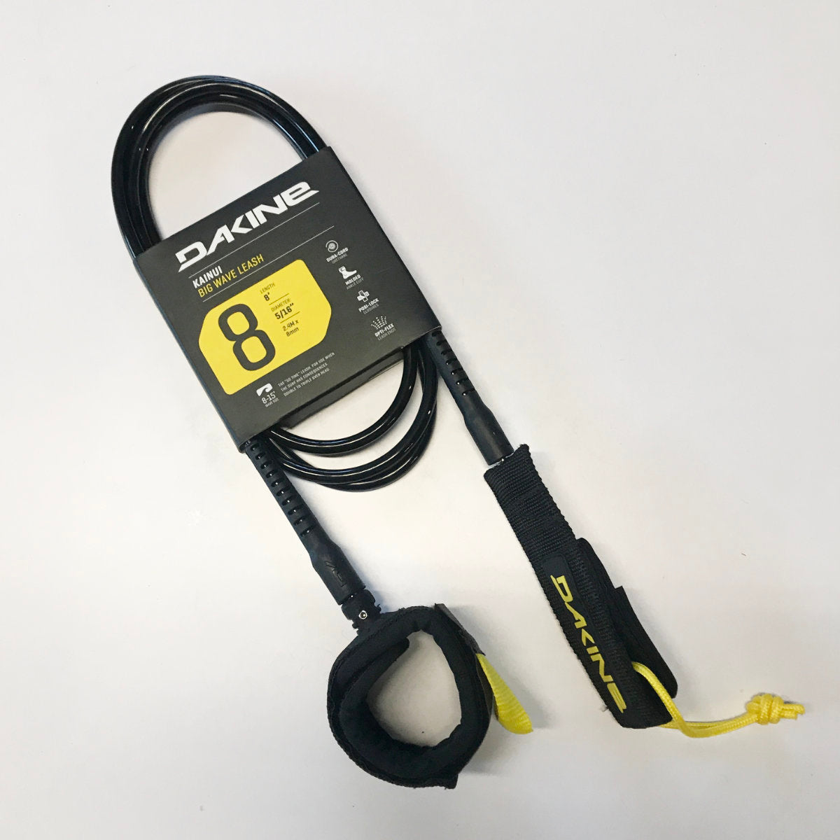 Dakine Kainui 8' X 5/16 Big Wave Surfboard Leash - Black | Heavy Duty Surf Leash for Big Wave Surfing, Paddleboarding & Water Sports