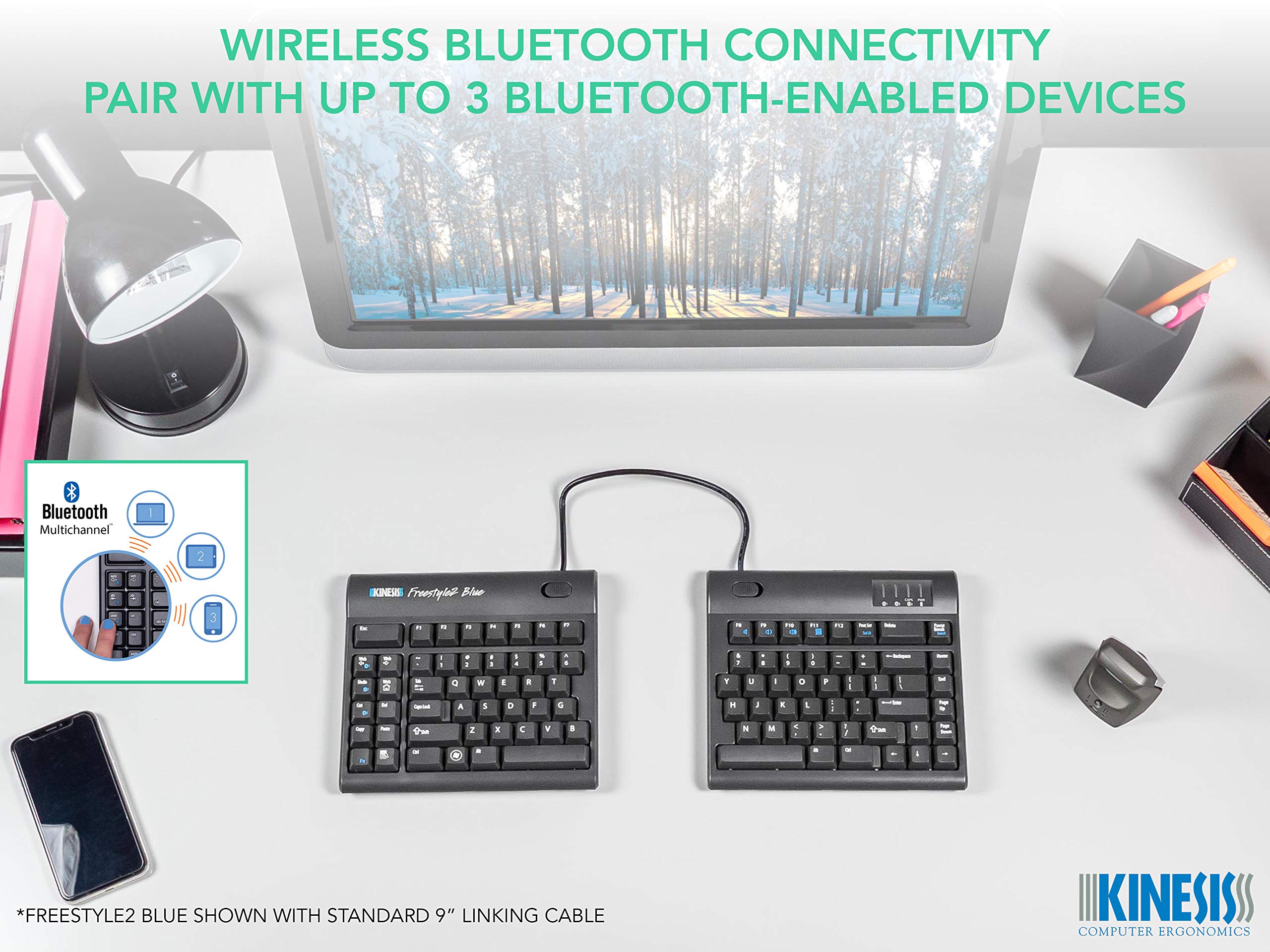 Kinesis Freestyle2 Blue Wireless Ergonomic Split Keyboard for PC & Mac - 9