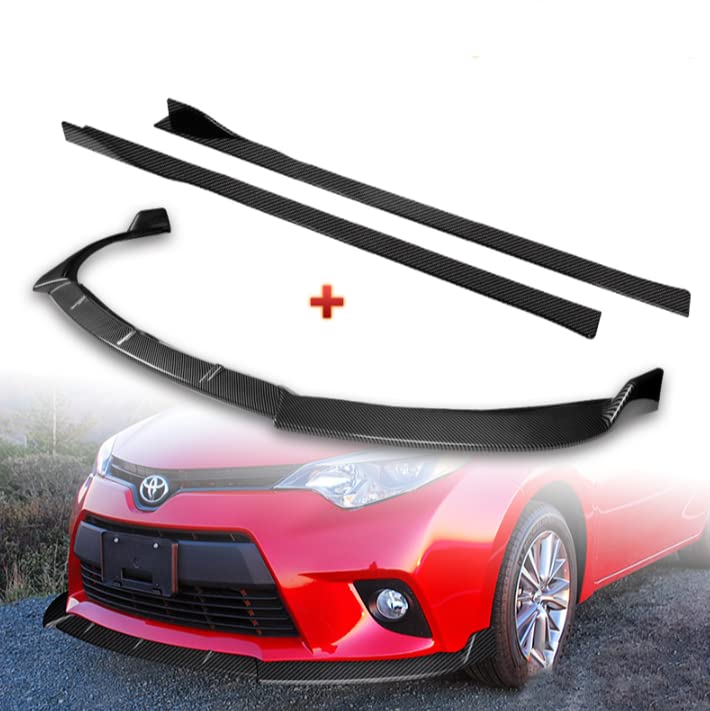 3PCS Front Bumper Body Kit Spoiler Lip + 6PCS Side Skirt Extensions Splitters Diffuser for 2014-2016 Toyota Corolla Base L/LE - Carbon Fiber Look (86