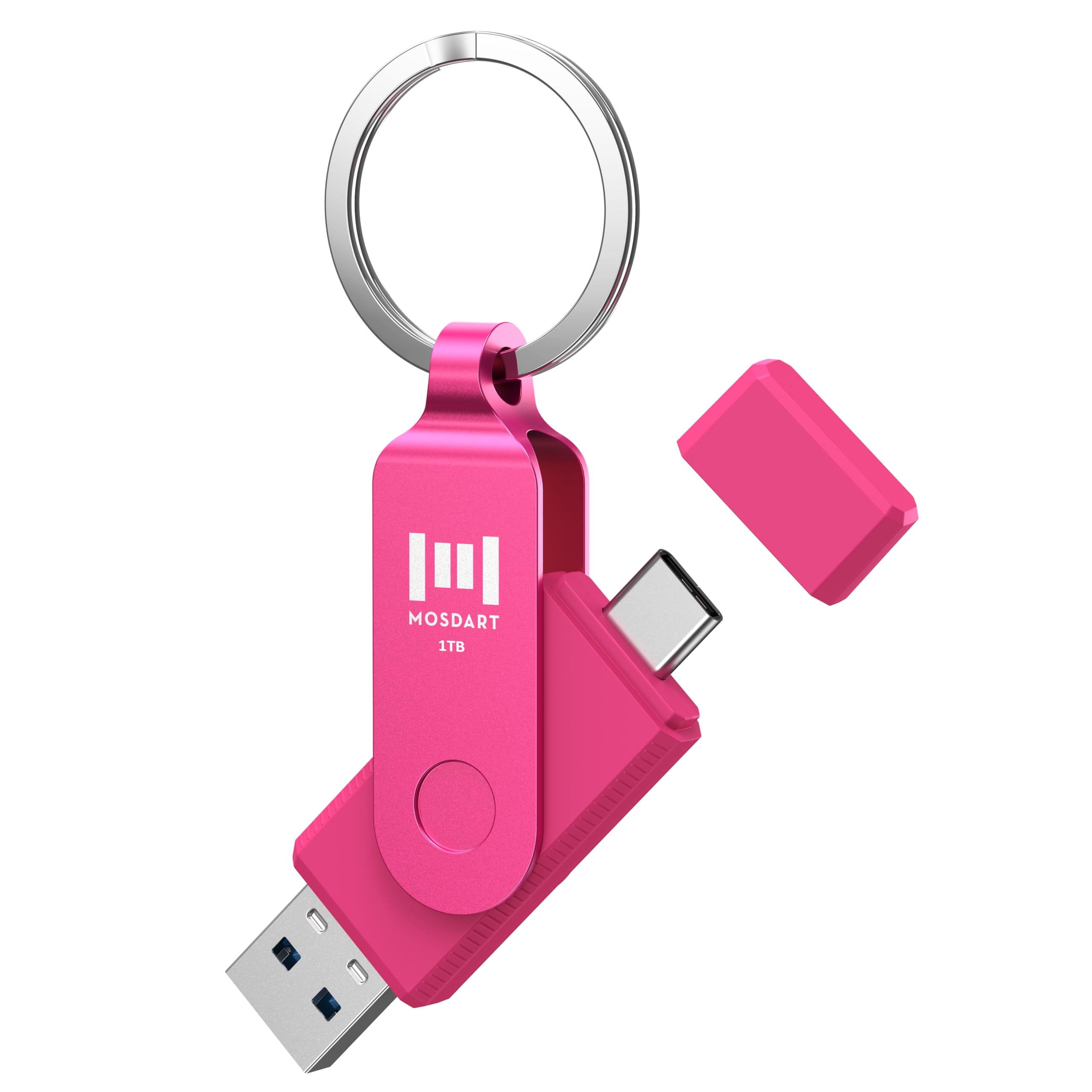 MOSDART 1TB USB 3.1 Flash Drive - High-Speed Dual C&A Interface Memory Stick with Keychain & LED Light - Compatible with iPhone 15/16, Android, iPad, MacBook - exFAT Format - Hot Pink - Perfect for Data Transfer, Backup & Portable Storage