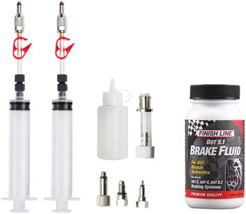 Jagwire Pro DOT Bleed Kit with Finish Line DOT 5.1 Brake Fluid - Compatible with Avid, Hayes, Formula & Hope Disc Brakes - Perfect for Mountain Bike Maintenance and Hydraulic Brake Bleeding