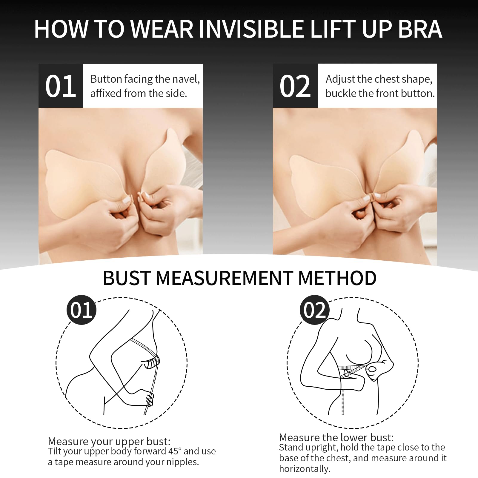Sticky Bra Strapless Backless Push Up Adhesive Bra for Women - Invisible Lift Wireless Reusable Frontless Bra for Wedding, Evening Dress, Swimwear & Special Occasions