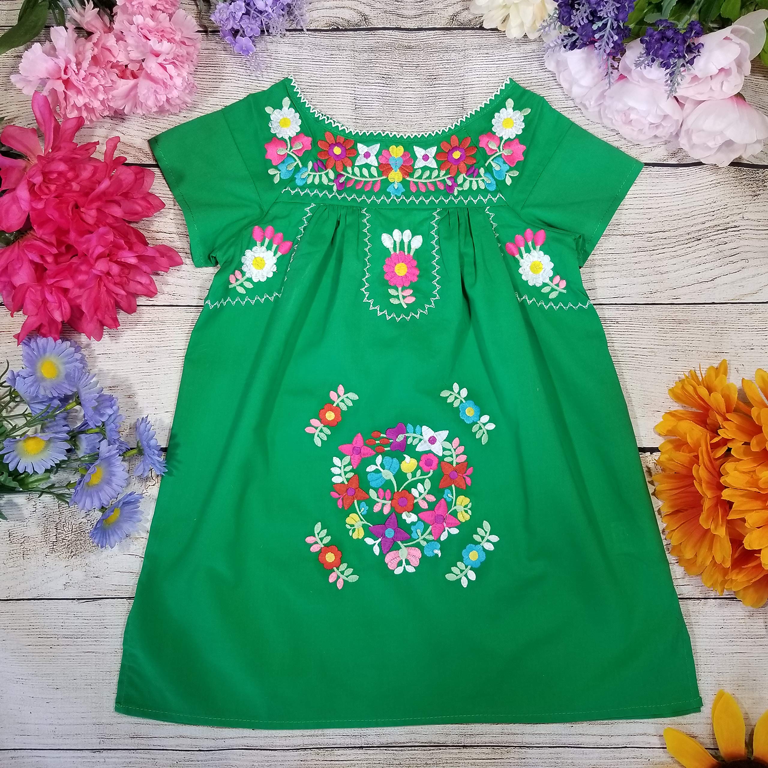 Authentic Traditional Mexican Embroidered Cotton Dress for Girls - Sizes 2 to 14 in Navy, White, Pink, Mint & Coral | Perfect for Cinco de Mayo, Cultural Events & Everyday Wear