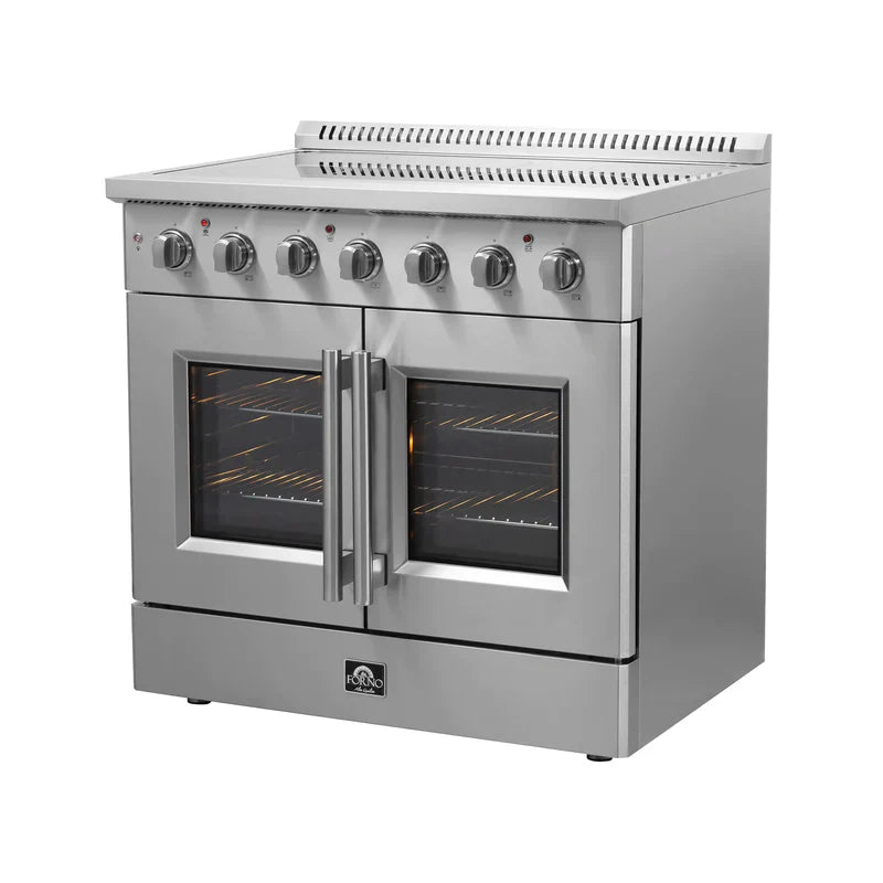 FORNO Galiano 36 Inch Stainless Steel French Door Electric Range with Convection Oven - FFSEL6917 36 | Perfect for Modern Kitchens, Baking & Family Cooking