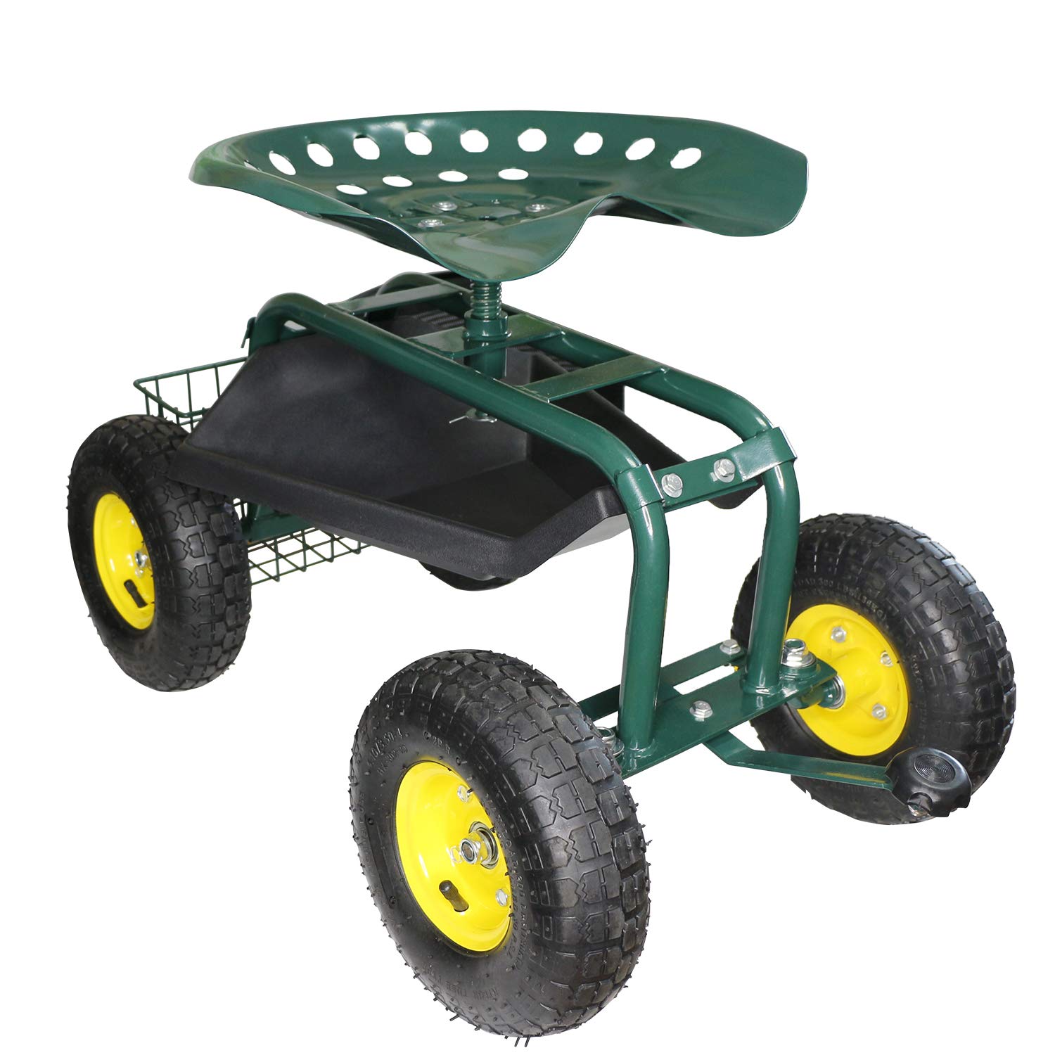 Rolling Garden Workseat with Steerable Wheels & Tool Tray - Adjustable Gardening Stool with Storage Basket for Planting, Weeding (Indigo) - Perfect for Backyard, Patio & Greenhouse Work