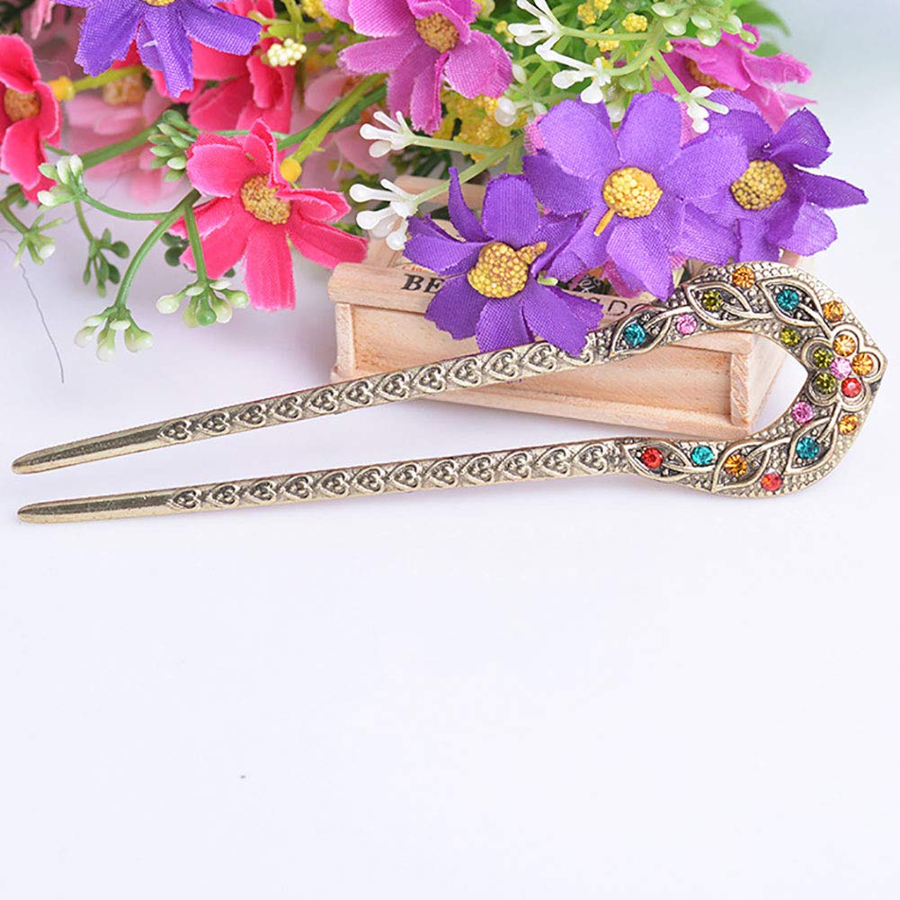 2 Pcs Vintage Crystal Rhinestone Hair Sticks - Double Prong Hair Pins for Chignon, Bun & Updo Hairstyles - Perfect for Weddings, Parties & Special Occasions