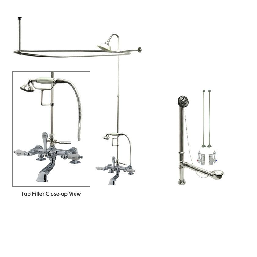 Vintage Chrome Clawfoot Bathtub Faucet with Shower Kit & Enclosure Curtain Rod 208T1CTS - Perfect for Antique Bathroom Renovations and Spa-Style Showers