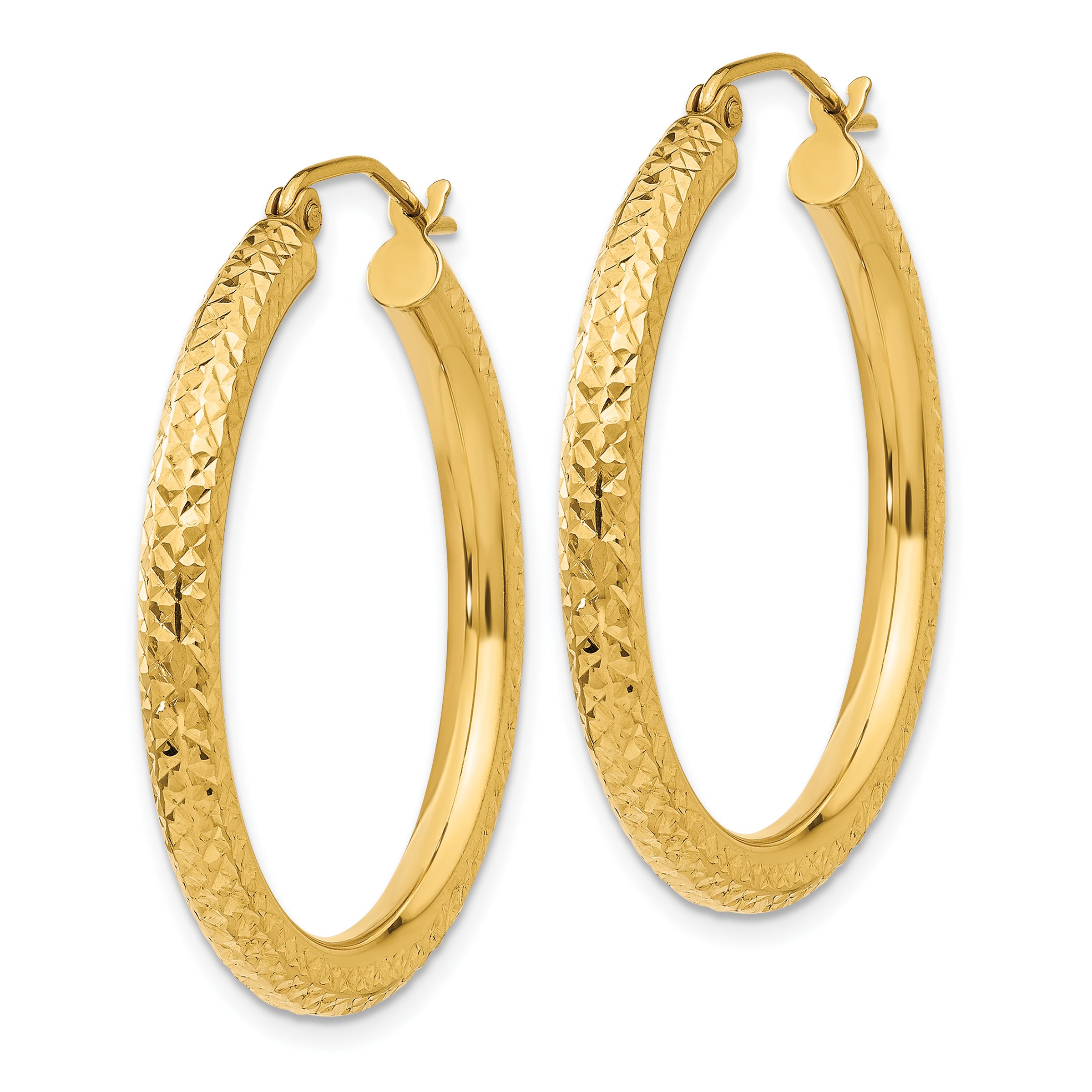 3mm Polished Diamond-Cut Hoop Earrings in 14K Yellow Gold - Elegant Everyday Jewelry for Women, Perfect Gift for Birthday, Anniversary & Special Occasions