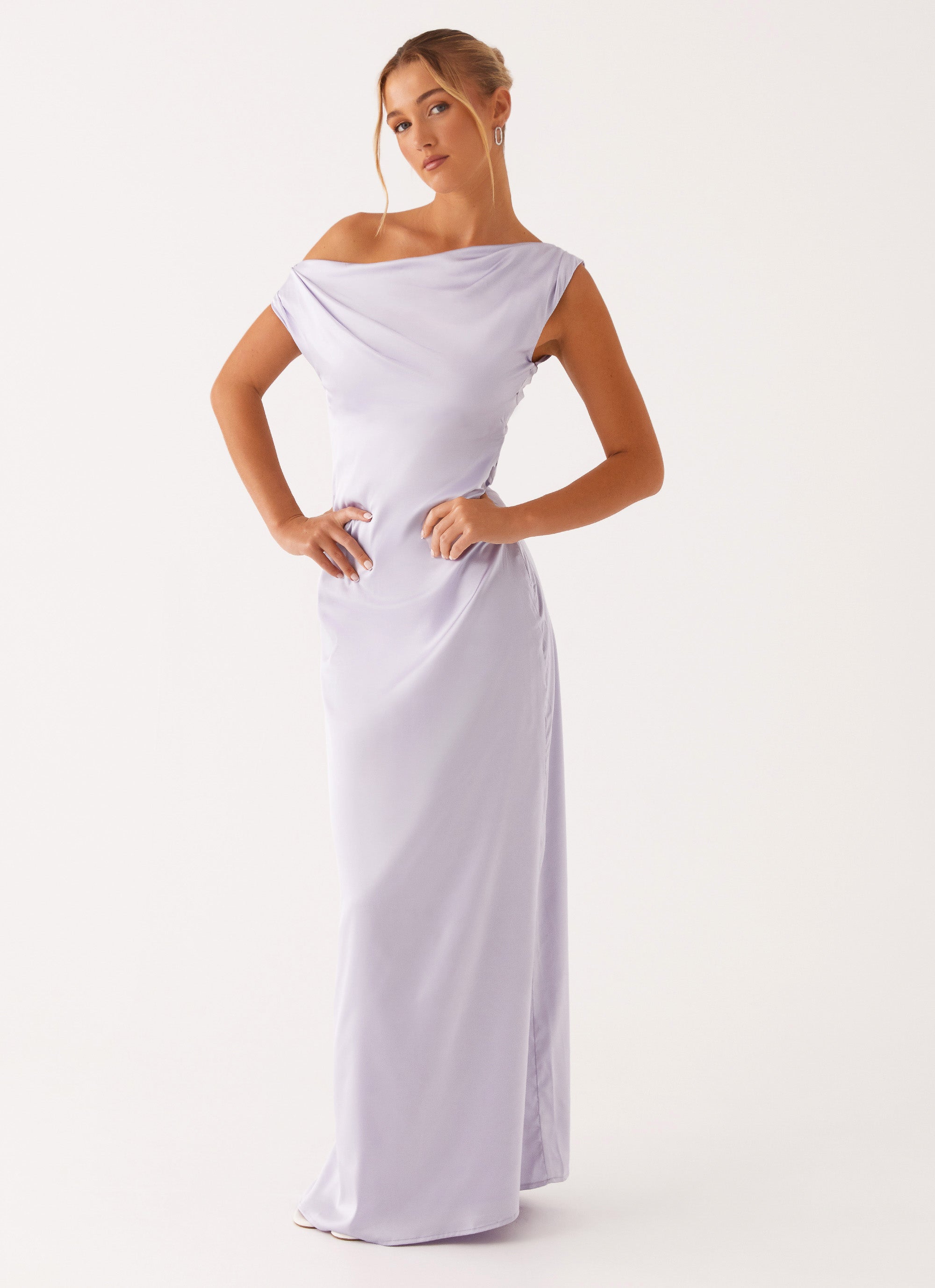 Heart of Glass Satin Maxi Dress in Lilac - Elegant Long Formal Gown for Weddings, Parties & Special Occasions