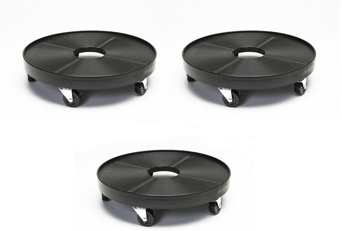 DeVault DEV3000B 16-Inch Heavy Duty Plant Dolly with Drainage Holes - Set of 3 - Black Rolling Plant Stand for Indoor/Outdoor Potted Plants, Garden Decor & Easy Mobility