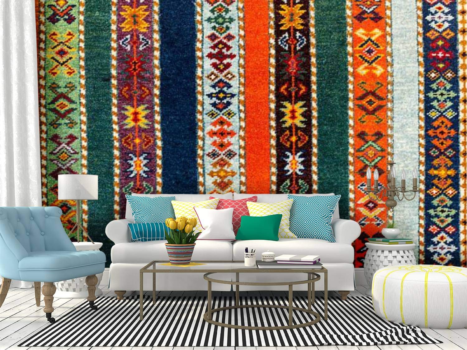 SKIWA Self-Adhesive Wallpaper Roll - Persian Carpet Design Removable Peel & Stick Wall Mural for Home Decor | Bedroom, Living Room, Nursery Wall Covering Film