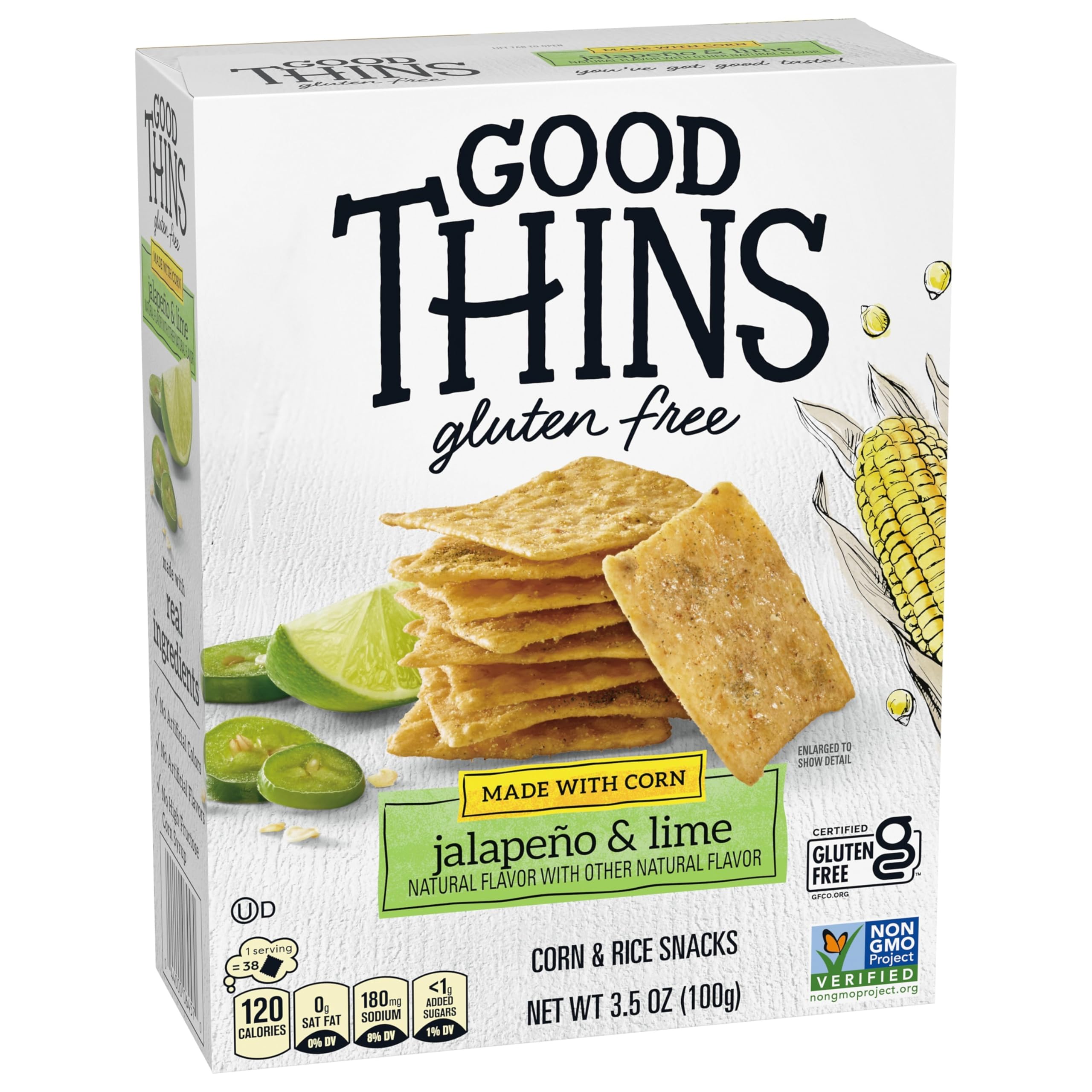 Gluten Free Jalapeño & Lime Corn & Rice Snacks - Bulk Pack of 6 (3.5 oz Boxes) | Healthy Crackers for Parties, School Lunches & On-the-Go Snacking