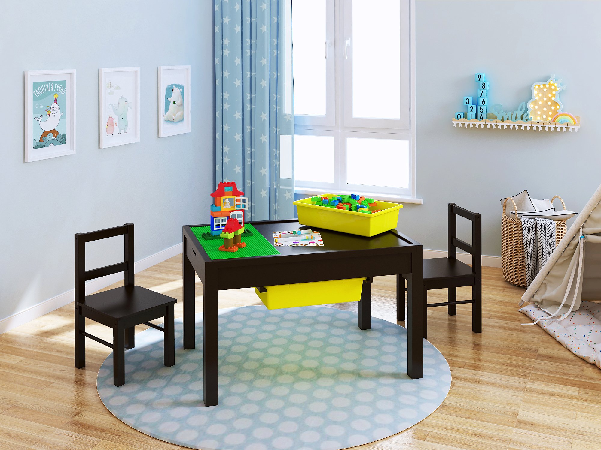 UTEX Large 2-in-1 Kids Activity Table with Storage | Play Table for Boys & Girls Ages 5-12 | Espresso Wooden Toy Organizer | Perfect for Playroom, Classroom & Homeschool Activities