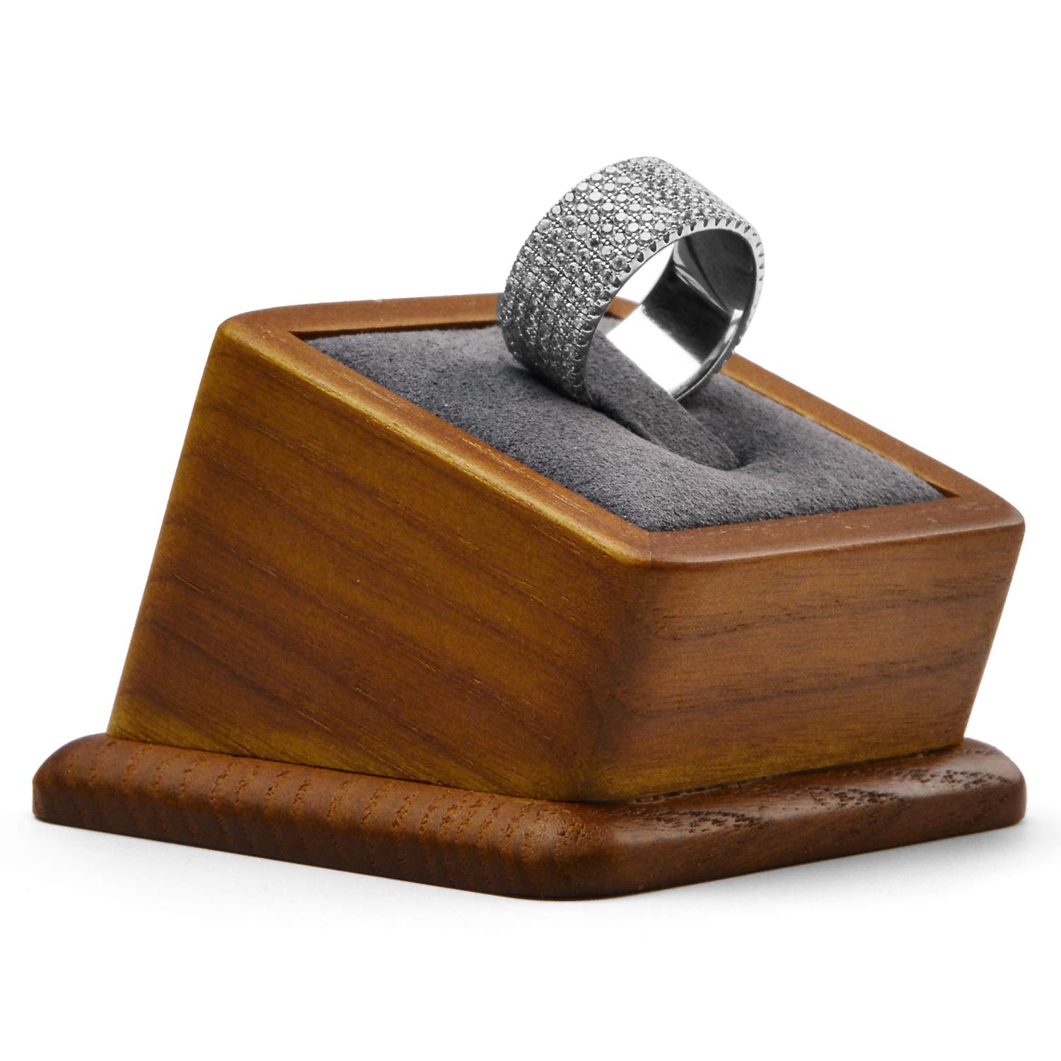 Oirlv Solid Wood Jewelry Display Stand - Square Ring Earrings Bracelet Organizer with Grey Ring Holder | Perfect for Boutique, Jewelry Store & Home Vanity Display