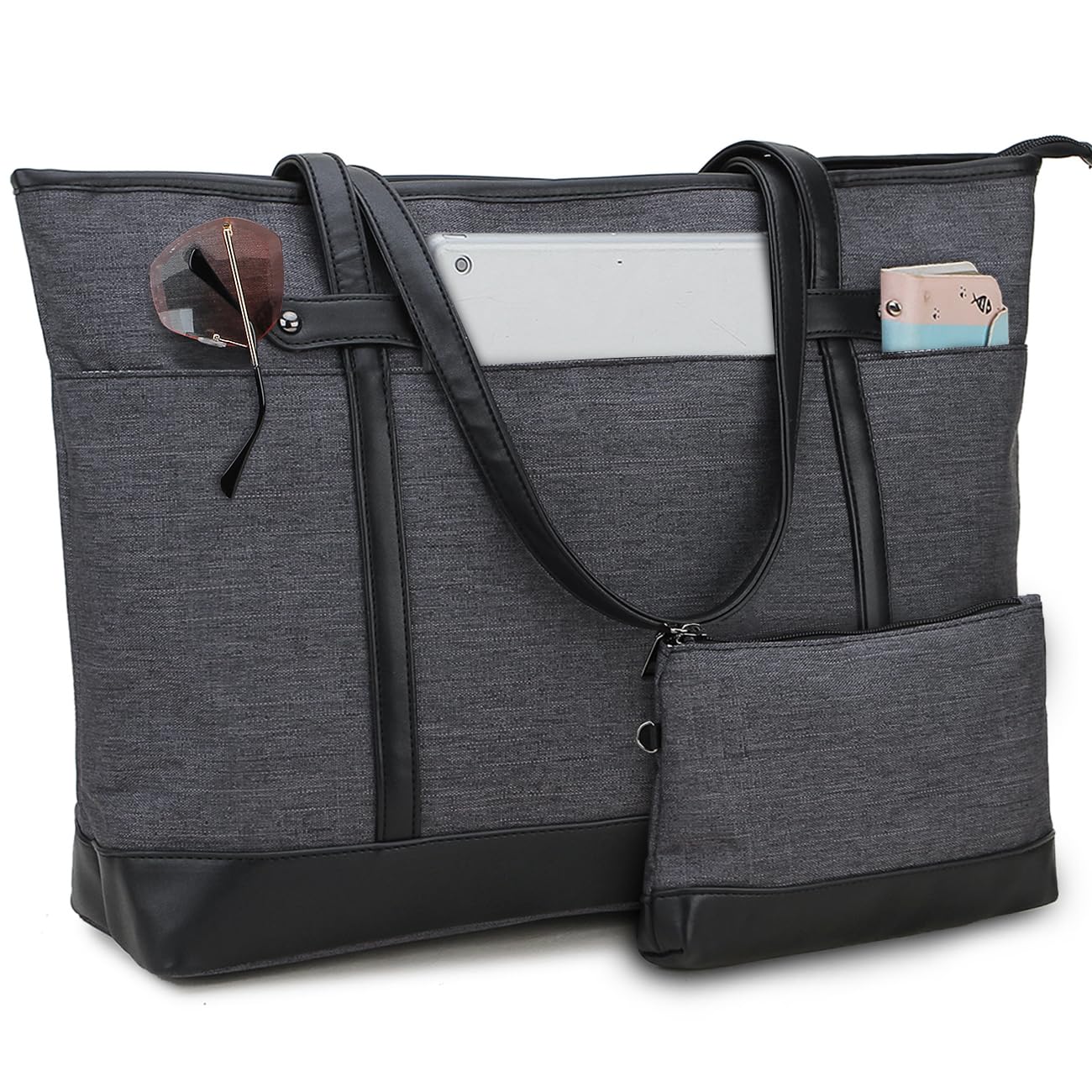 RAVUO Water Resistant 15.6 Inch Laptop Tote Bag for Women, Durable Teacher Handbag with Portable Small Pouch - Perfect for Work, School, and Travel