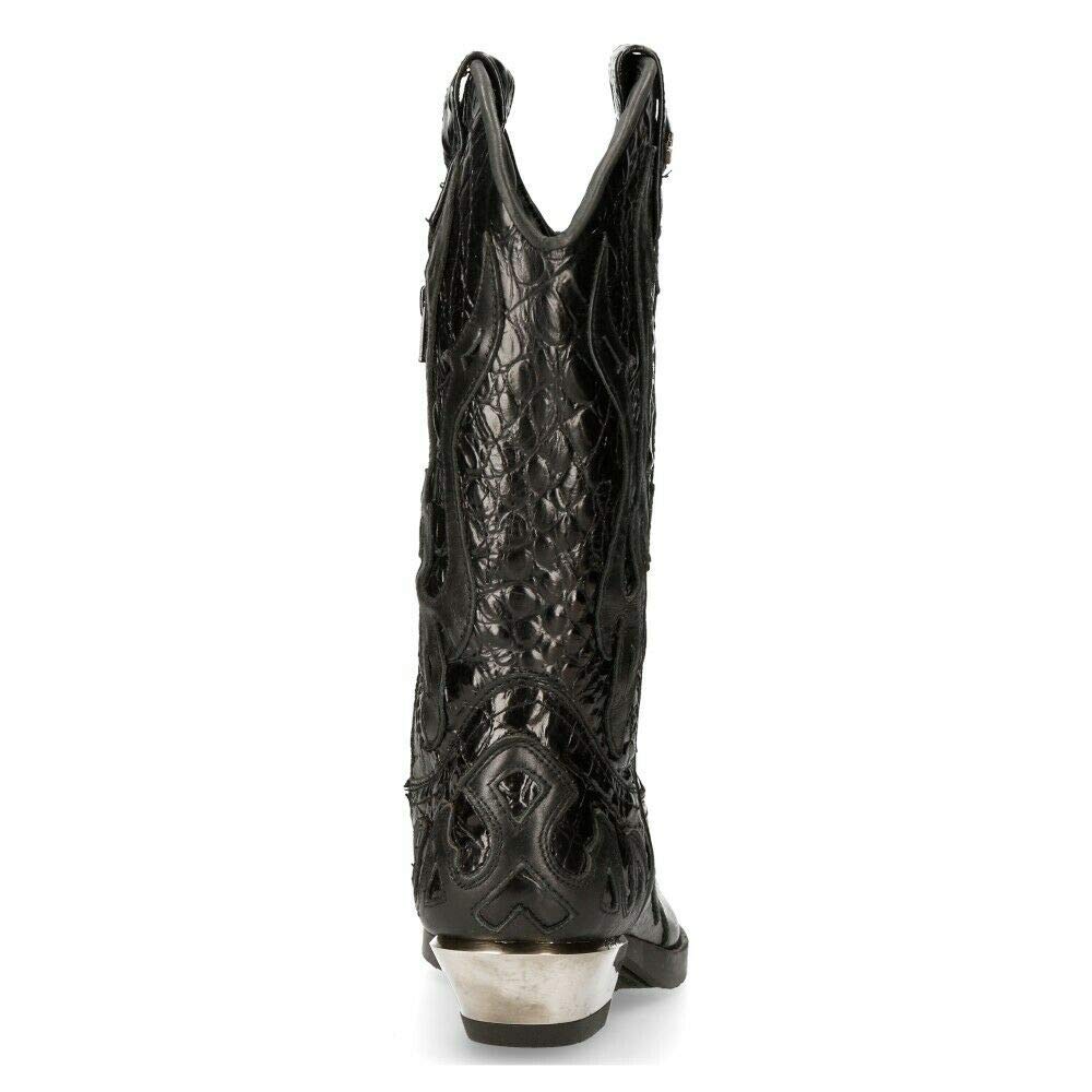 New Rock 7921 Men's Flame Western Cowboy Boots - Genuine Leather, Comfortable & Stylish for Country Music Festivals, Rodeos & Western Fashion