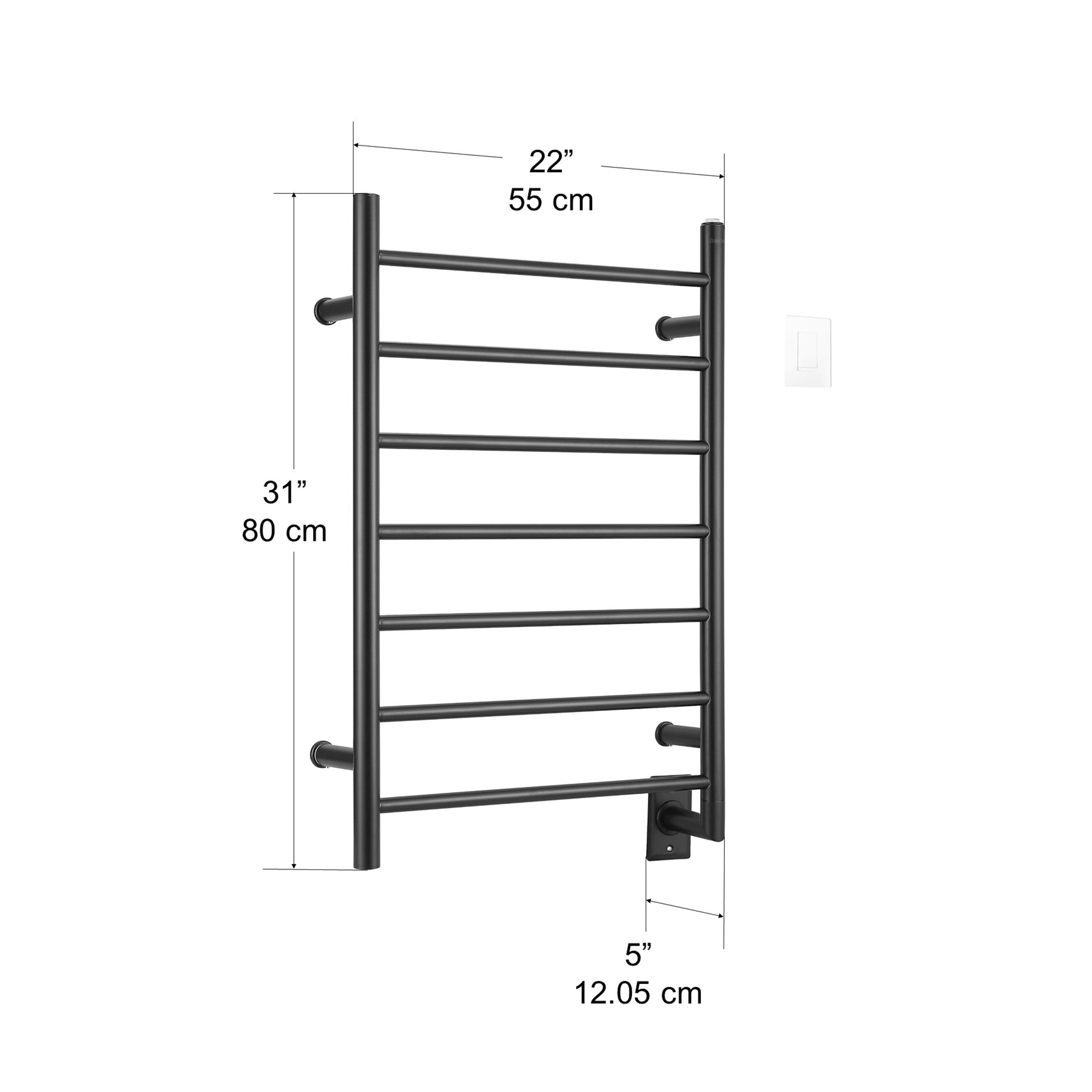 Ancona Comfort 7 Bar Hardwired Towel Warmer with WiFi Timer - Matte Black Bathroom Heater for Spa, Luxury Home & Hotel Use