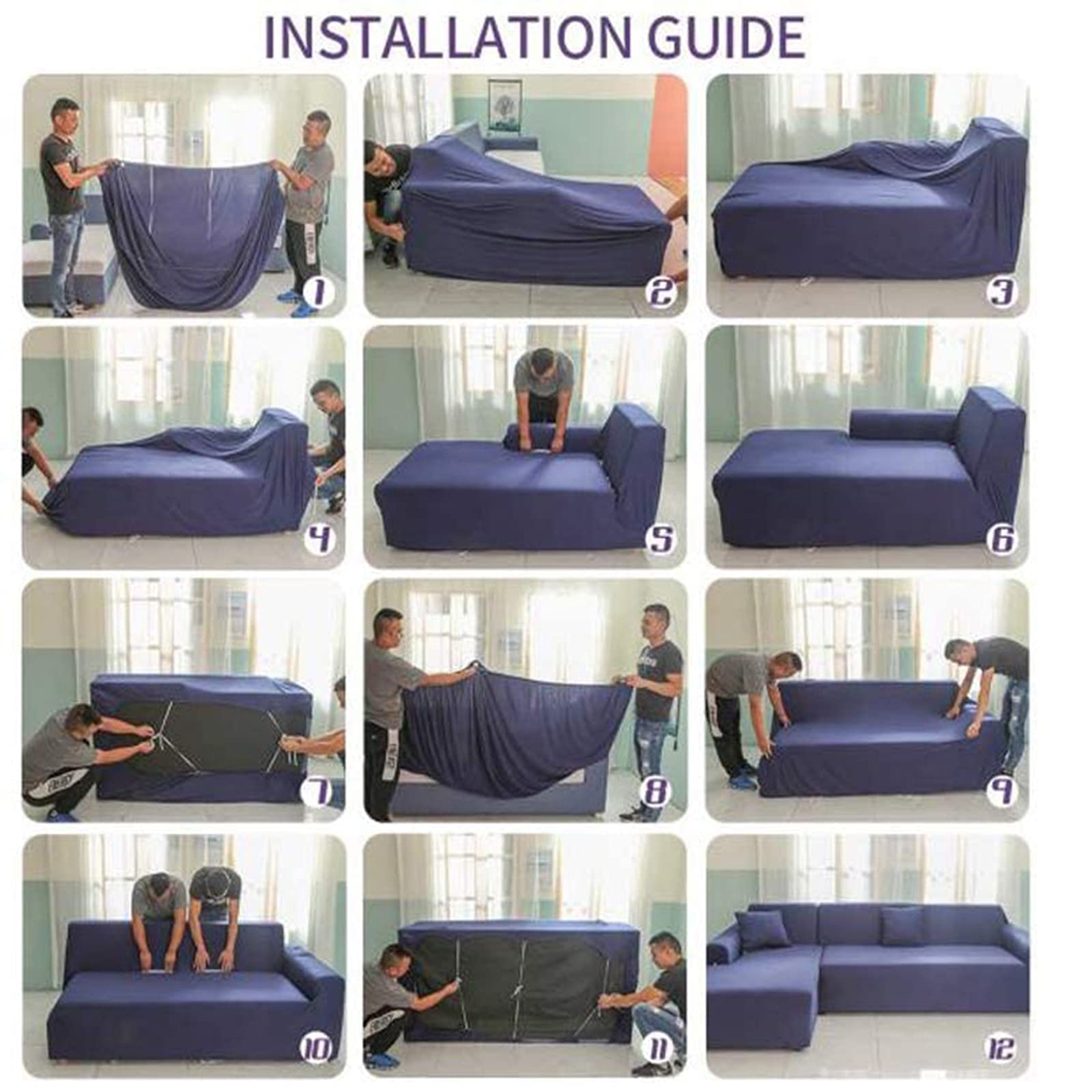 Elastic L-Shaped Sectional Sofa Cover - Non-Slip Furniture Protector for 4+4 Seat Couch, Washable & Durable Chaise Lounge Cover in Gray - Perfect for Living Room, Family Room & Home Theater Seating Protection