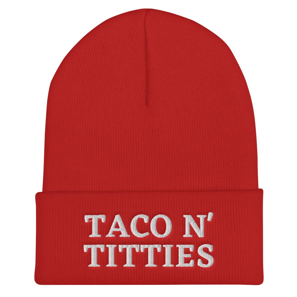 Funny Embroidered Cuffed Beanie - Taco & Titties Design - LGBT Pride Accessory for Gay & Lesbian Community | Perfect for Pride Parades, Festivals & LGBTQ+ Events