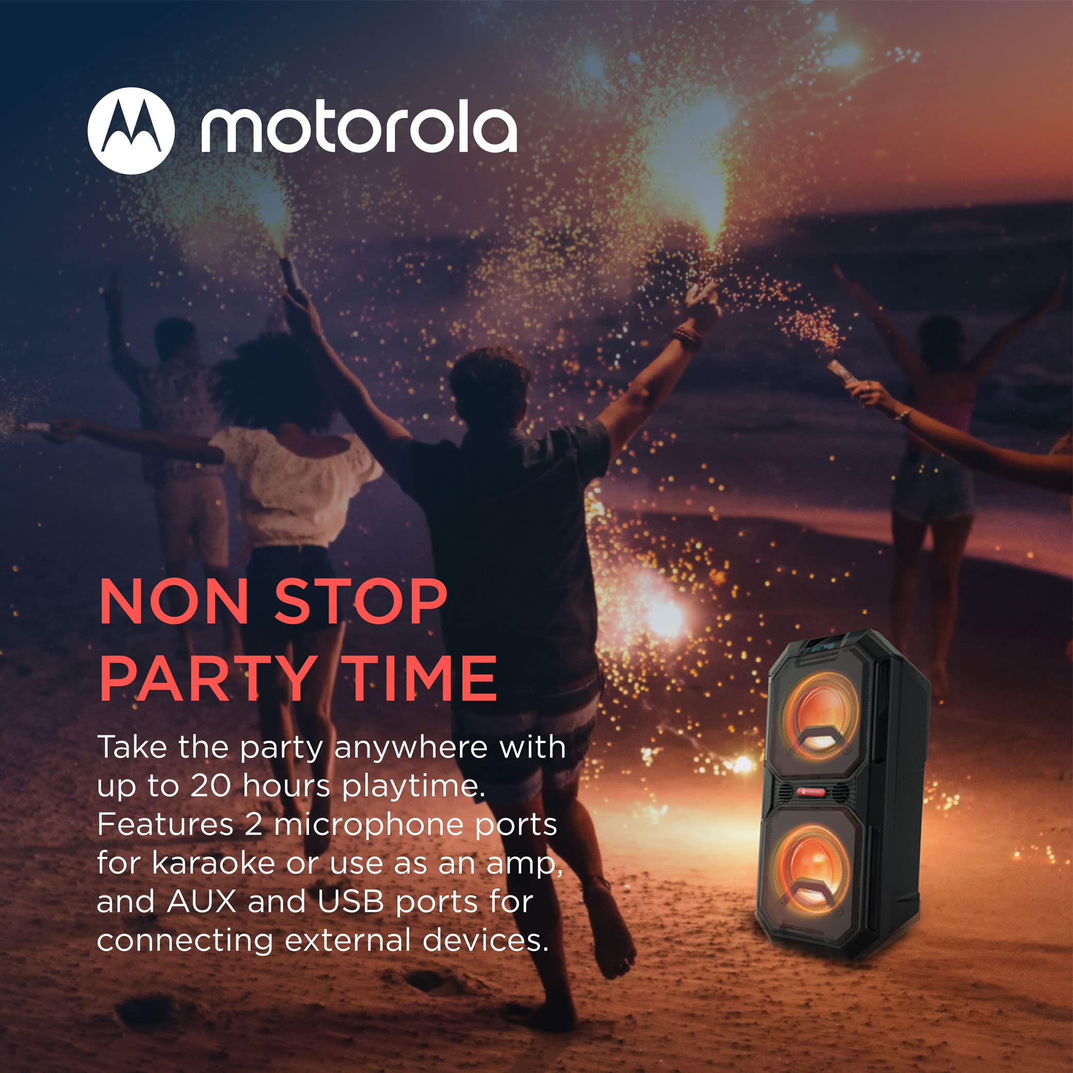 Motorola ROKR 820 80W Portable Bluetooth Speaker with Built-in Subwoofer & LED Lights - Wireless Speaker for iPhone Android, IPX4 Waterproof, HD Sound for Outdoor Parties, Beach, Pool & Home Use