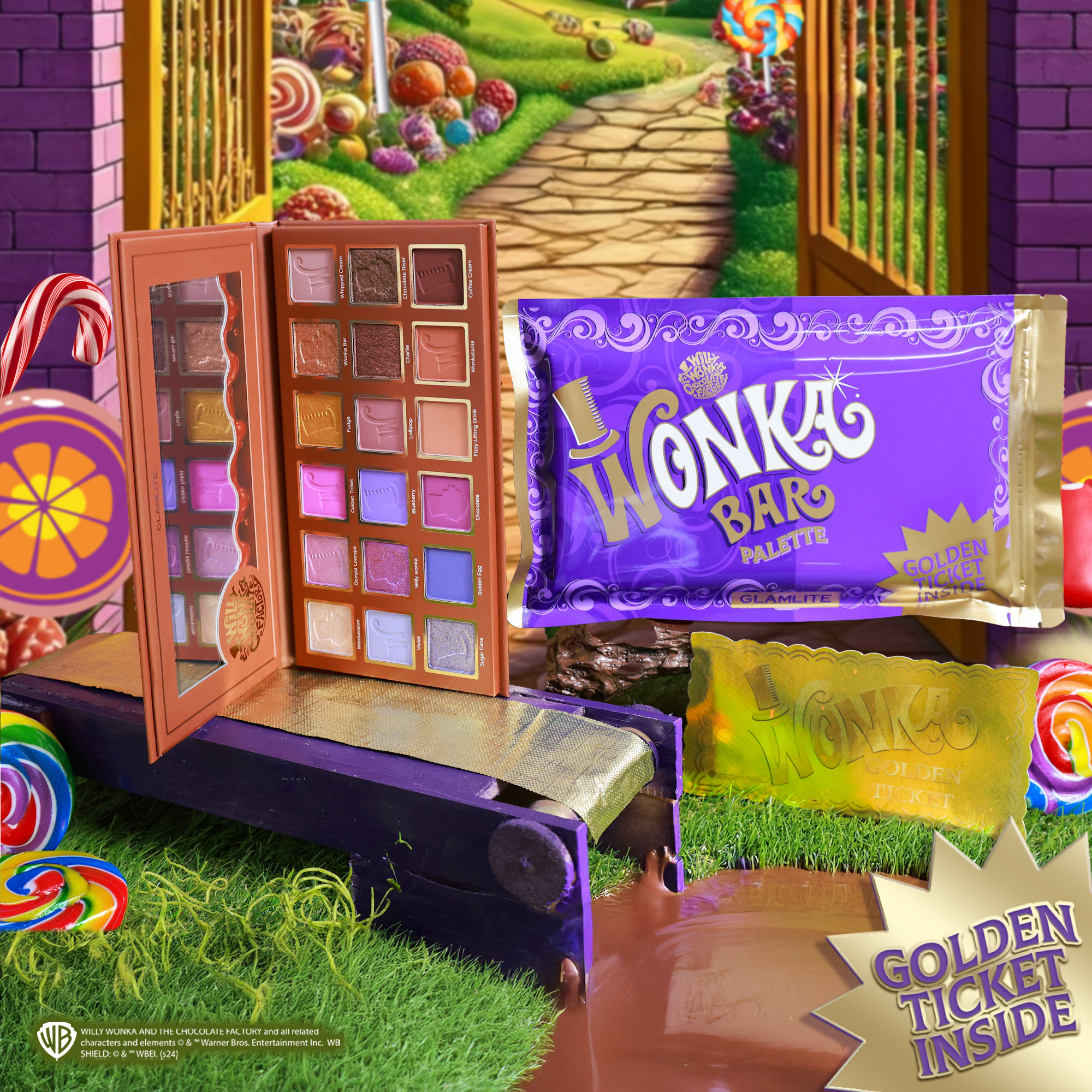 Wonka x Glamlite Chocolate Bar Eyeshadow Palette - Sweet & Vibrant Makeup Colors for Everyday & Party Looks
