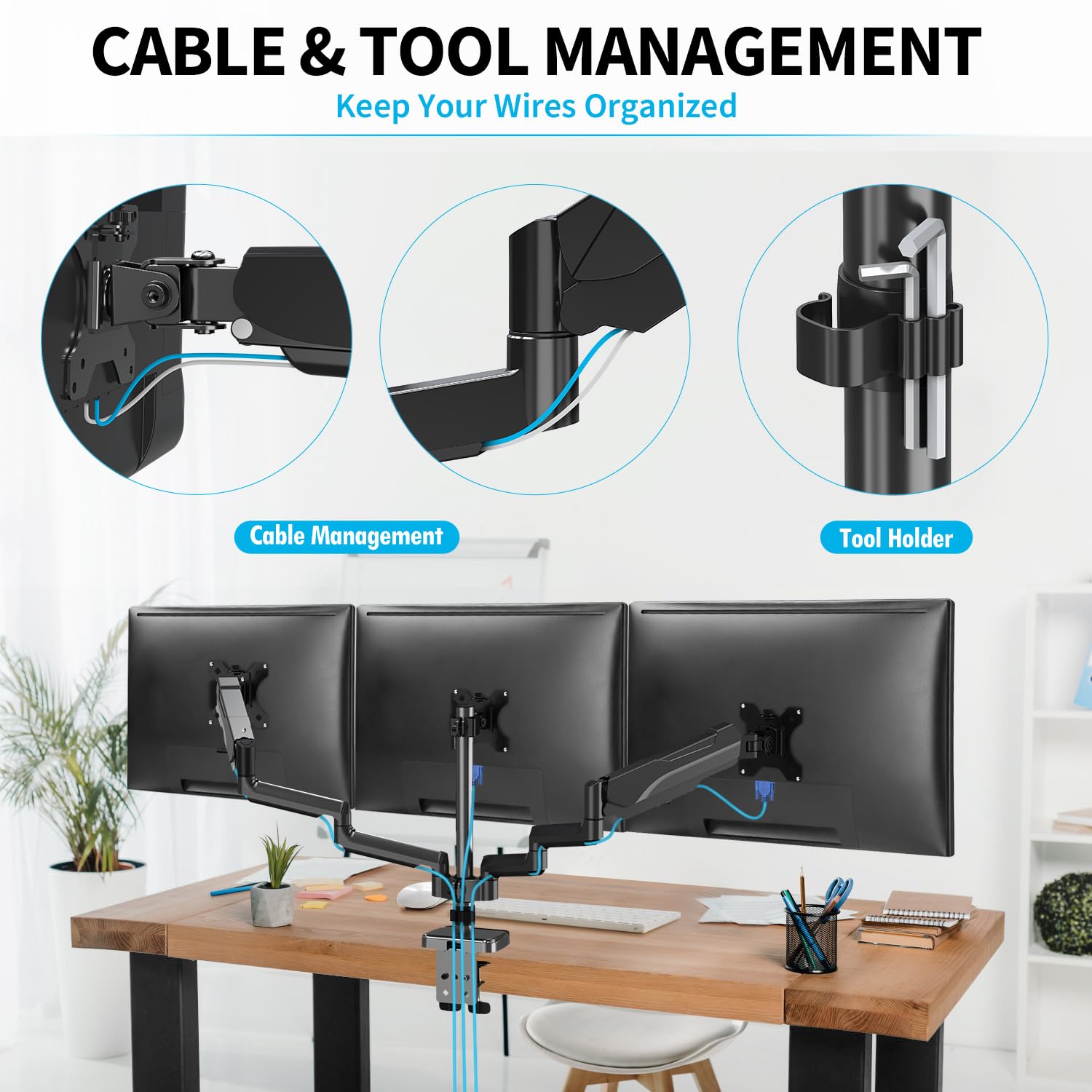 MOUNTUP Triple Monitor Stand Mount - Heavy Duty 3 Monitor Arm for 13-27