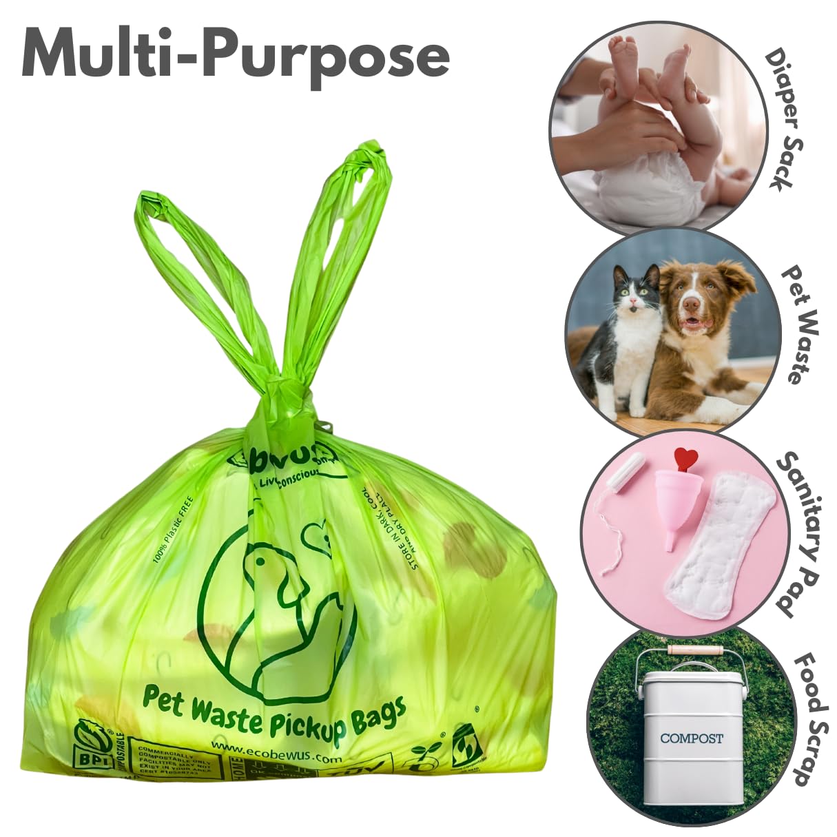 **Eco-Friendly 100% Compostable Pet Waste Bags (140 Count) – Plant-Based Biodegradable Dog Poop & Cat Litter Bags with Handles – Perfect for Dog Walks, Litter Boxes & Food Scrap Disposal**