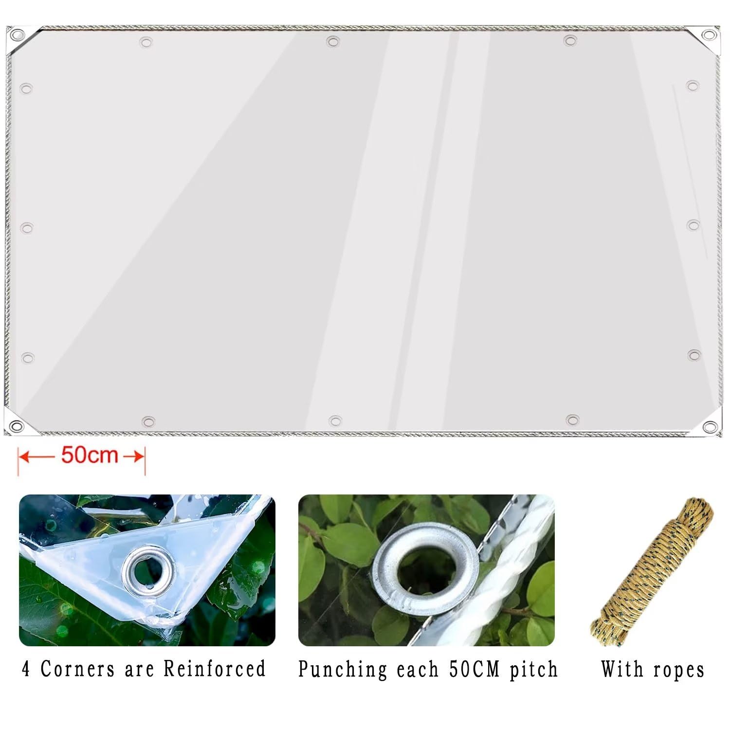 AHWEKR 10' x 12' Clear Heavy Duty Waterproof Tarp - Transparent Reinforced Vinyl with Grommets & Tear-Resistant Edges for Greenhouse, Outdoor Cover, Canopy, Nursery, Camping & Emergency Shelter