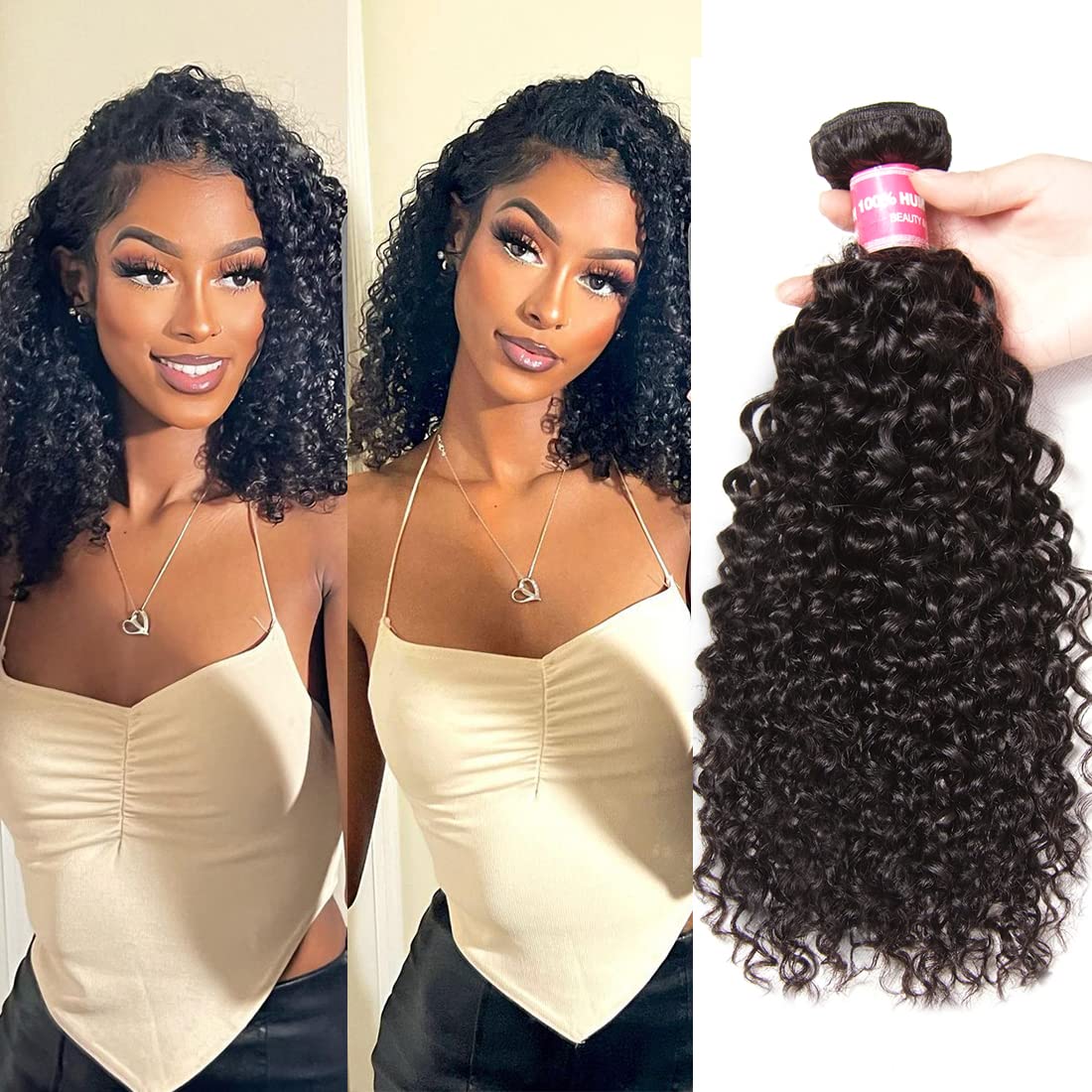 Sunber 10A Grade Brazilian Virgin Jerry Curly Human Hair Extensions - 3 Bundles 100% Unprocessed Remy Human Hair Weaves in Natural Black (14/16/18 Inch) | Perfect for Wavy Curly Hairstyles, Daily Wear & Special Occasions