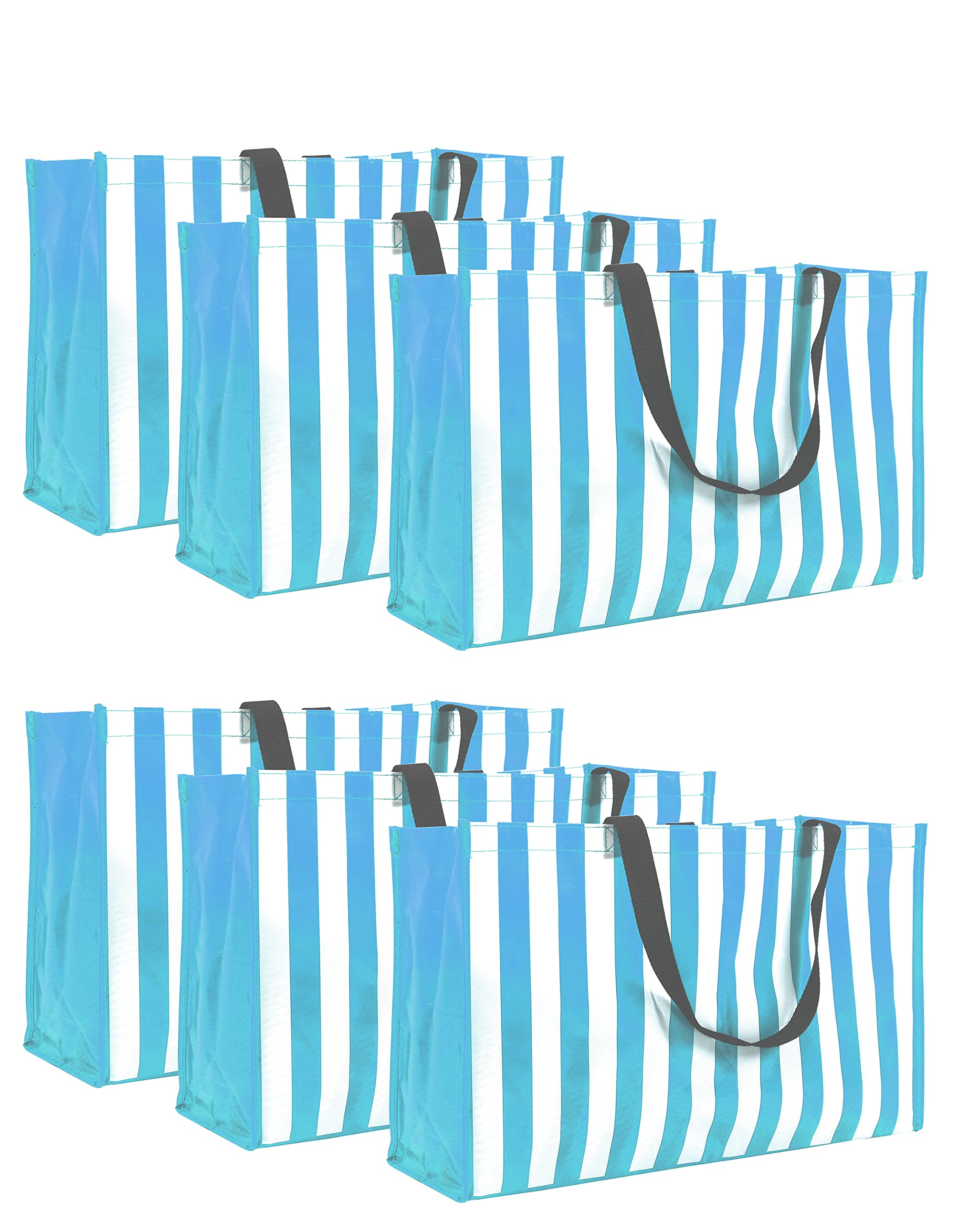 ITALIA 6-Pack Turquoise Stripes Heavy Duty Fashion Tote Bags - 20
