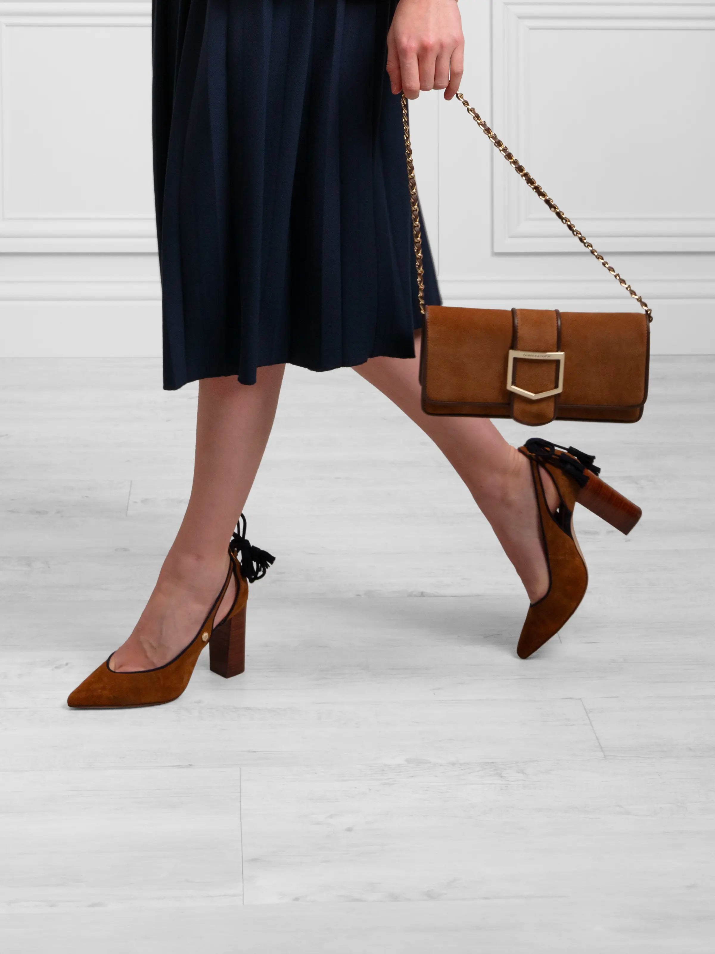 Newbury Heel Tan & Navy Suede Women's Shoes - Stylish Comfort for Work, Parties & Everyday Wear