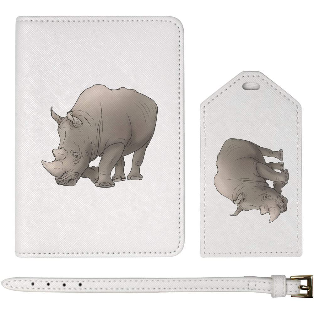 Azeeda 'Rhino' RFID Blocking Passport Holder & Luggage Tag Travel Set - Premium Leather Travel Accessories for International Trips, Vacations & Business Travel (PA00017639)