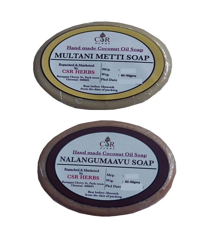 Saara HERBAL FRESH Handmade Natural Soap Bar - Multani Mitti & Nalangumavu Combo, 180g (2 x 90g) | Organic, Chemical-Free, Vegan Bath Soap for Sensitive Skin & Daily Cleansing | Perfect for Spa Day, Gift Sets & Eco-Friendly Home Use