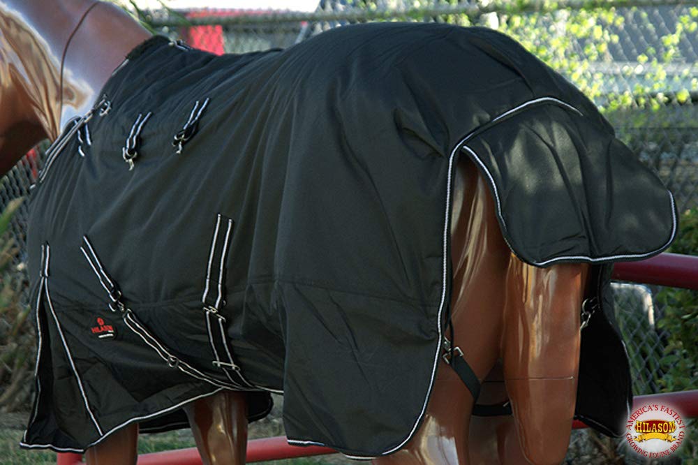 HILASON 1200D Winter Waterproof Horse Blanket with Belly Wrap - 78 Inches, Black | Heavy Duty Polyester Horse Rug for Cold Weather | Ideal for Trail Riding, Stable Use & Outdoor Protection