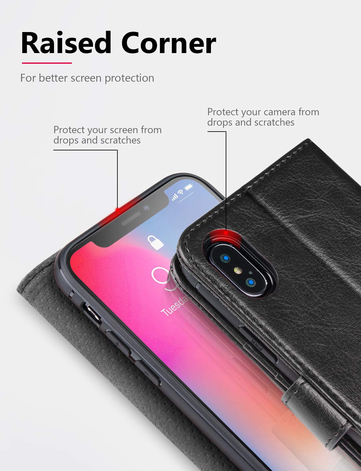 Premium Leather Wallet Case for iPhone X/10 with Wireless Charging, Card Slots & Kickstand - Slim Flip Cover for Cards & Cash | Perfect for Travel, Work & Daily Use (Black)