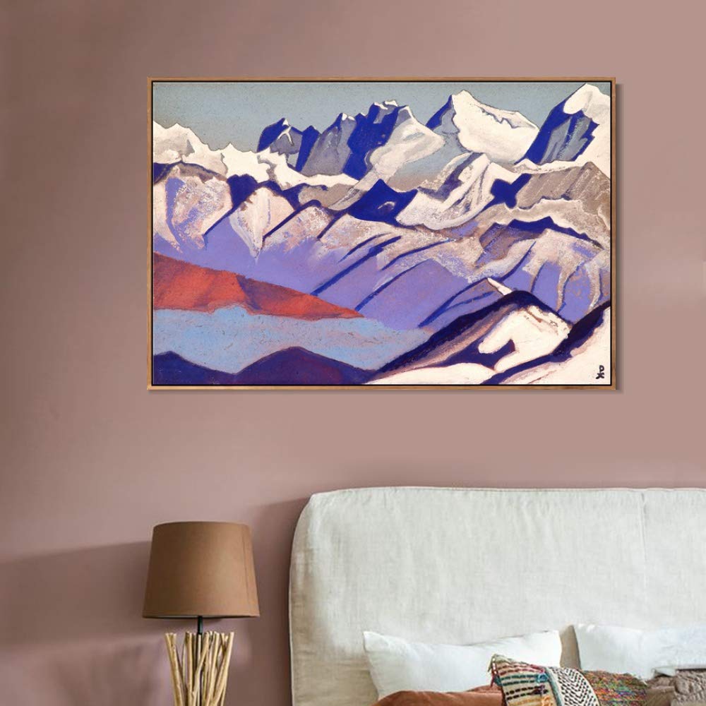 INVIN ART Framed Canvas Giclee Print - Everest 1936 by Nicholas Roerich - Premium Wall Art for Living Room & Home Office Decor - Wooden Slim Frame (28x40 inches) - Perfect for Modern Home & Office Interior Design