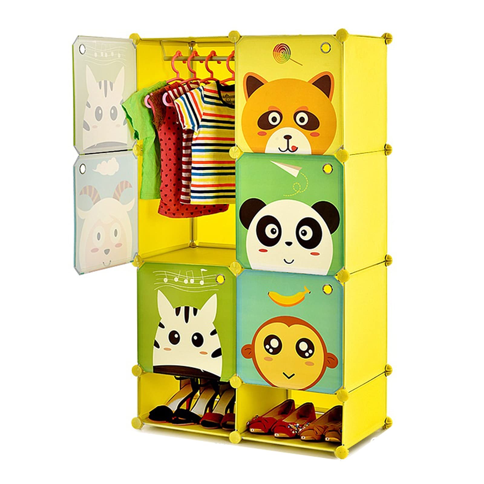 Kaijunshop Portable Wardrobe for Kids - Foldable Closet Cube Storage Organizer with Shelves | 29.9x14.6x51.2 Inches Yellow Armoire | Perfect for Bedroom, Nursery, Dorm & Small Space Organization