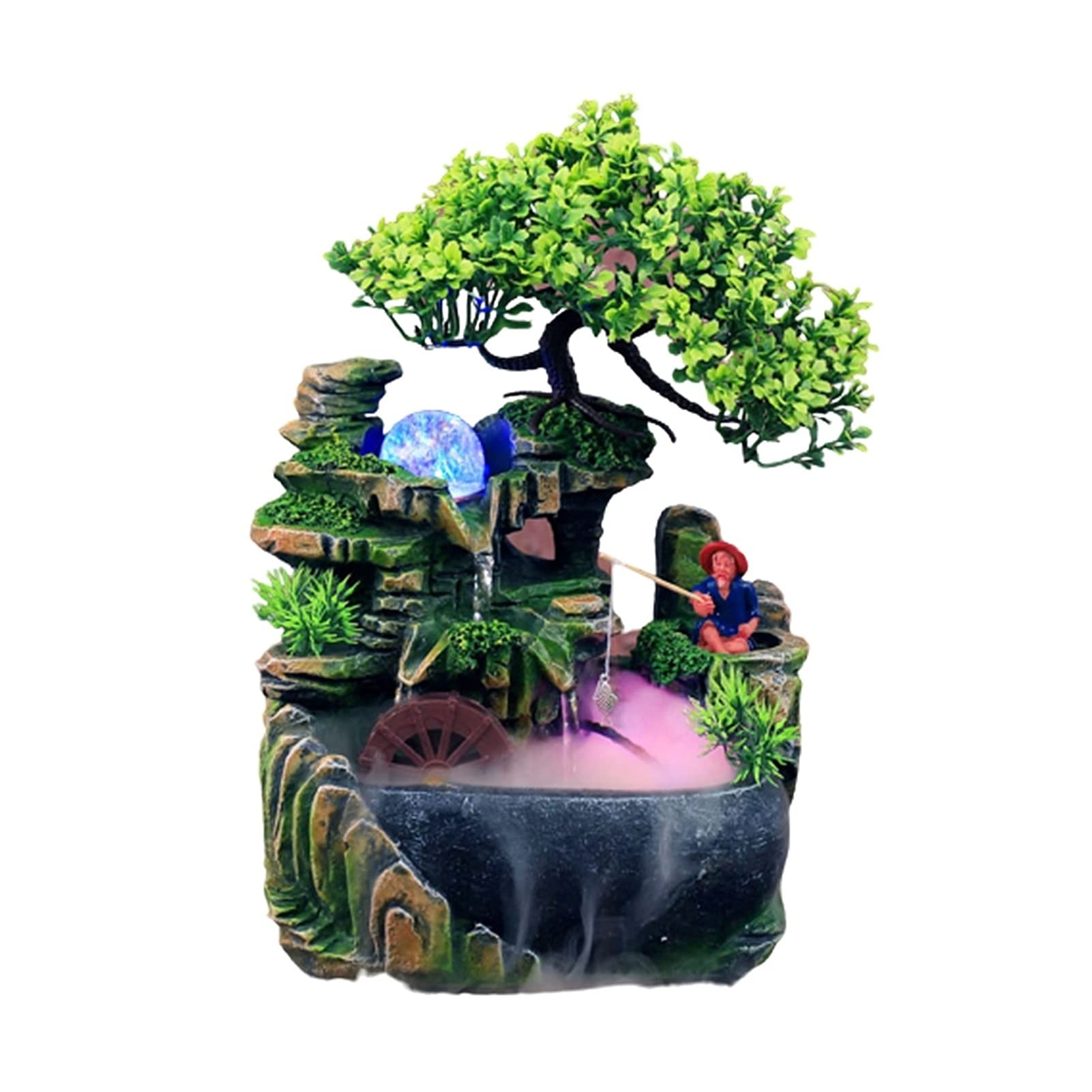 YUXI8541NO LED Tabletop Fountain with Fake Tree & Rockery - Zen Desktop Waterfall for Office & Home Relaxation, Stress Relief & Decoration | Perfect for Work Desks, Living Rooms & Meditation Spaces