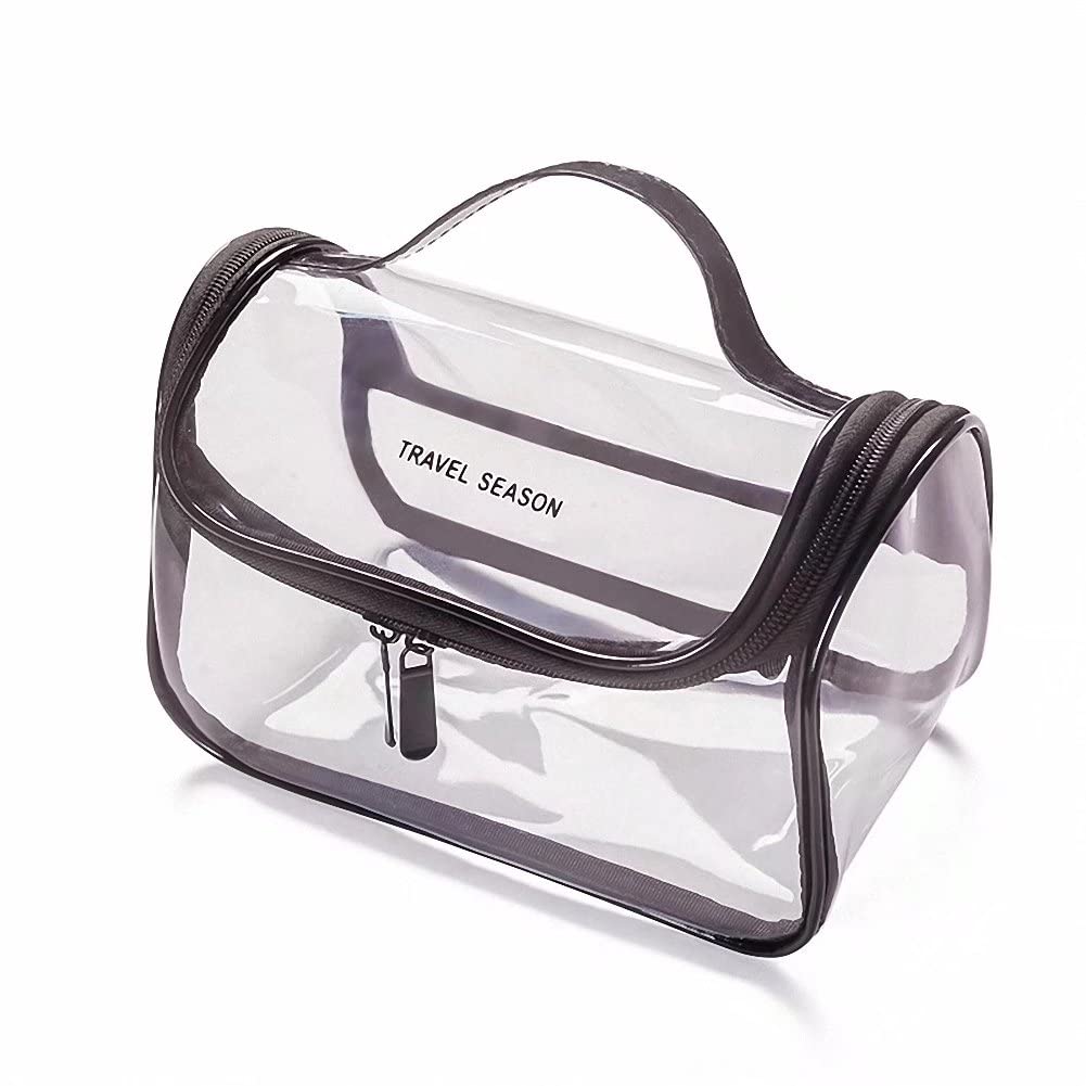 Clear Transparent Toiletry Bag with Zipper & Handle - Large Capacity Waterproof Cosmetic Travel Organizer (22x15x14cm) for Makeup, Toiletries & Travel Essentials - Perfect for Airplane Carry-on, Gym, Beach & Vacation